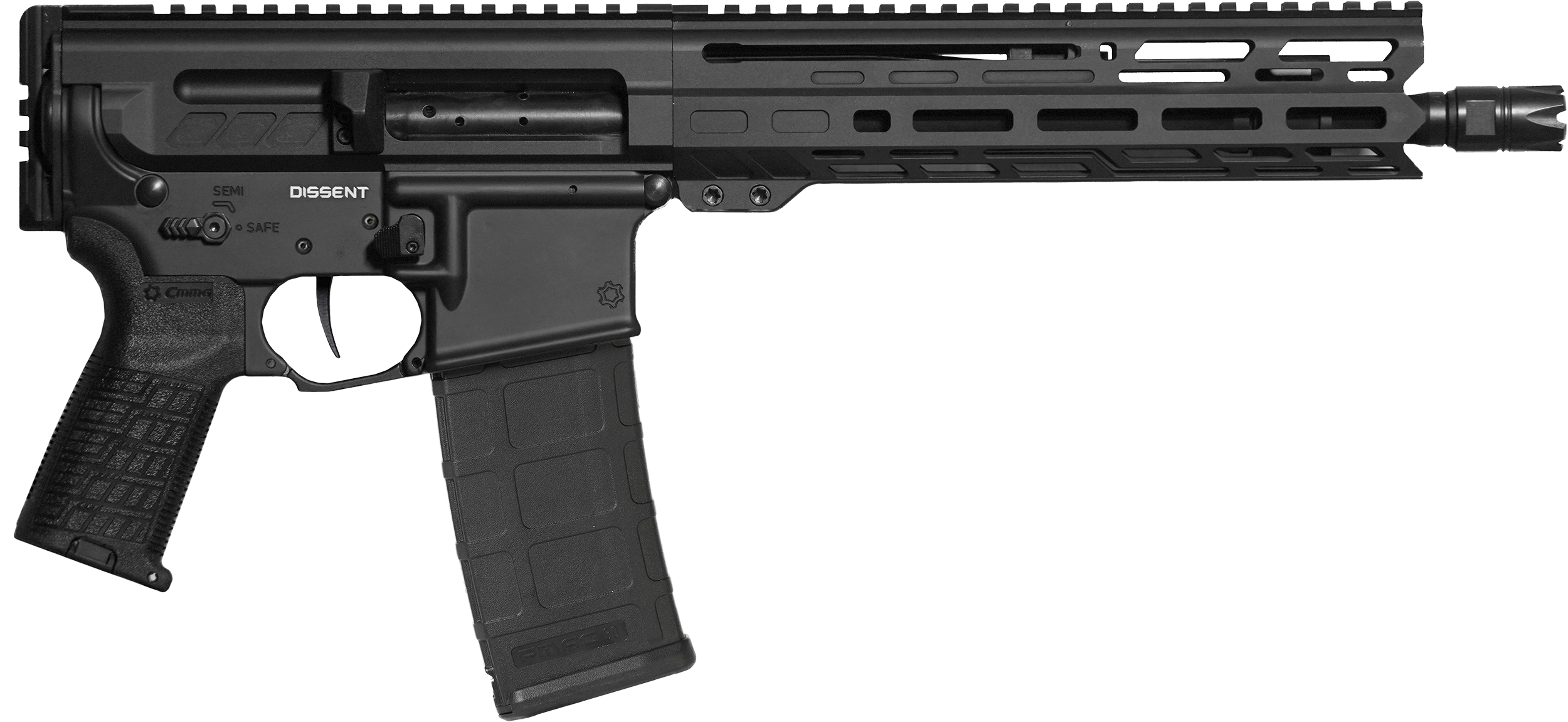 CMMG 30AC278AB Dissent MK4 300 Blackout 30+1 10.50", Black, Picatinny Brace Adapter, 9.60" M-LOK Handguard, Left Side Charging Handle, Zeroed Linear Comp, TriggerTech Trigger, Adj. Gas Block