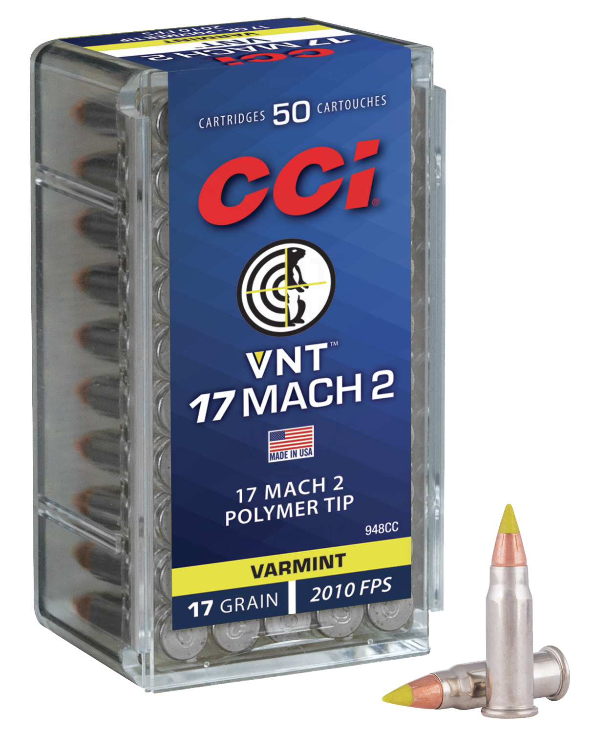 CCI 948CC VNT Rimfire 17Mach2 17gr Varmint Tipped 50 Per Box/100 Case