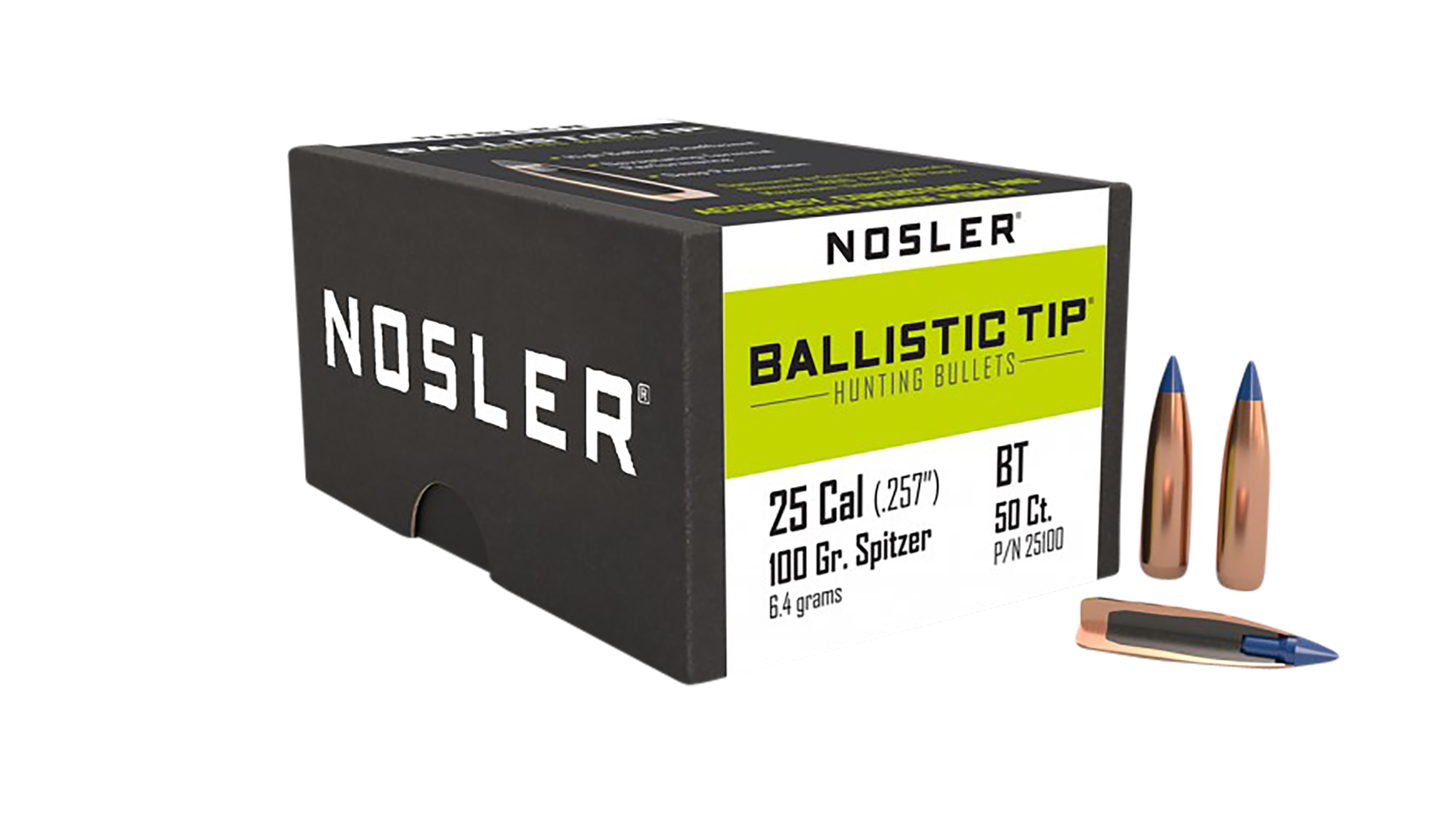 Nosler 25100 Ballistic Tip 25Caliber 100gr Spitzer 50/Box