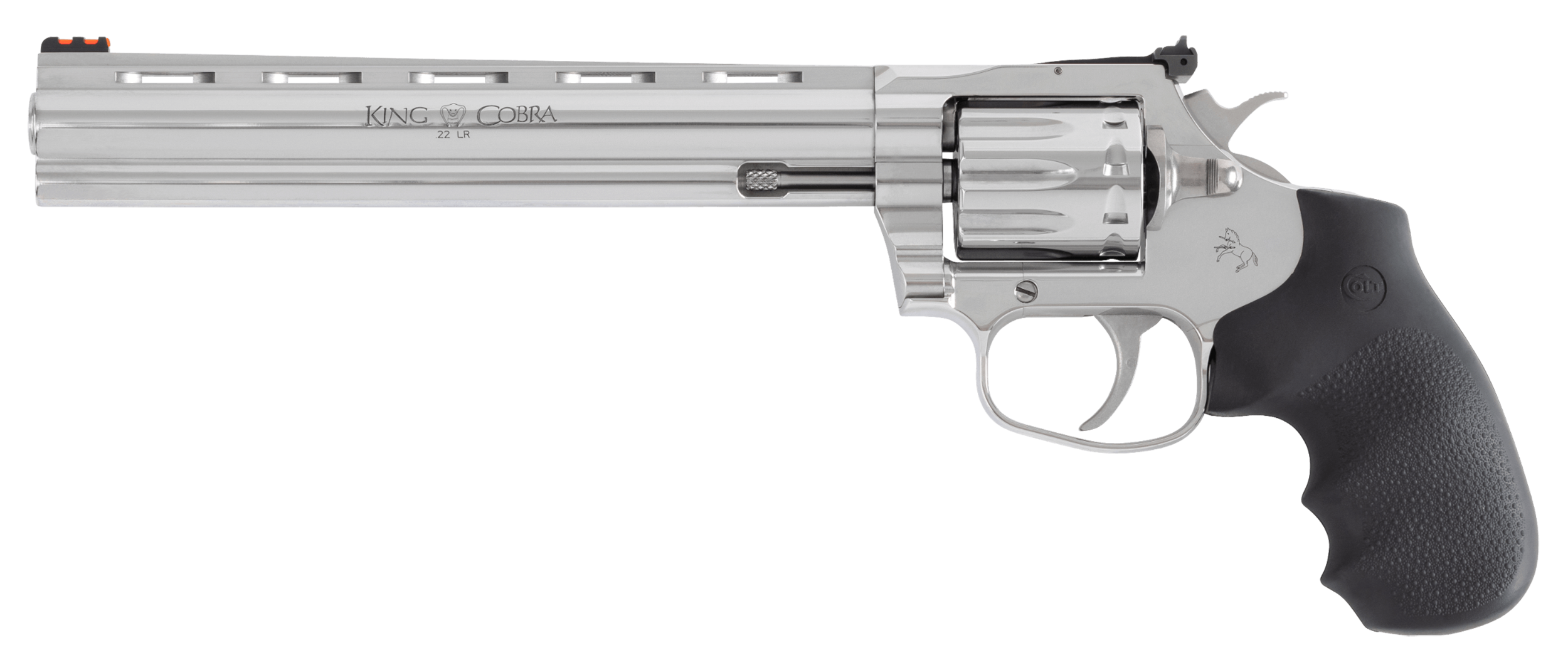 Colt Mfg KCOBRA22SP8RFO King Cobra Target 22 LR 10rd Shot 8" Stainless Vent Rib Barrel, Stainless Steel Cylinder & Frame, Black Hogue Overmolded Grip, Exposed Hammer