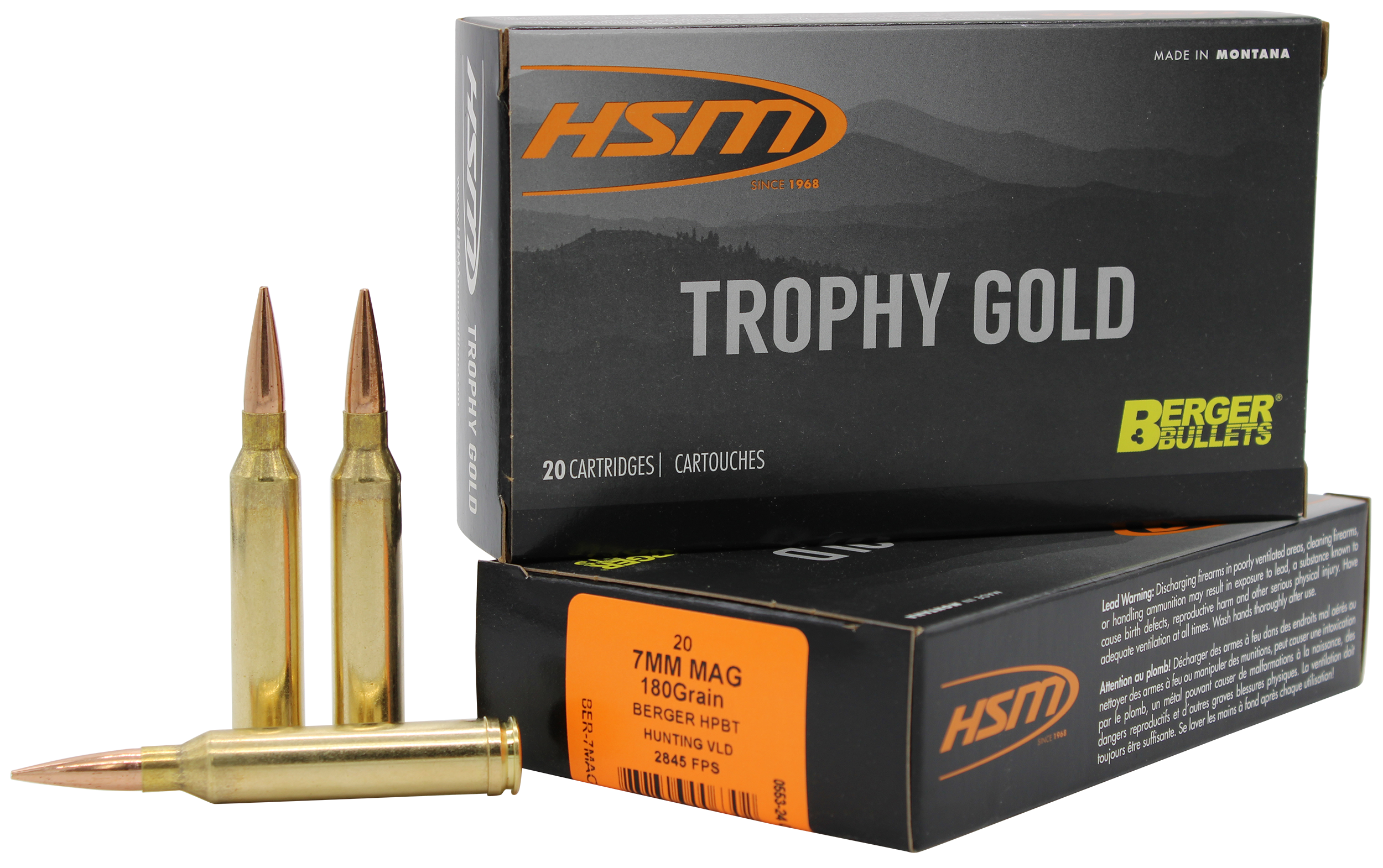 HSM 7MAG180VLD Trophy Gold Extended Range 7mm Rem Mag 180 gr Berger Hunting VLD Match 20 Per Box/ 20 Case
