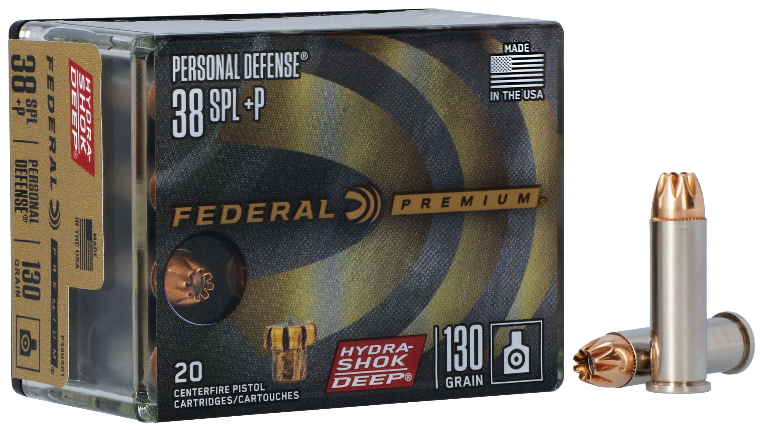 Federal P38HSD1 Premium Personal Defense 38Special+P 130gr Hydra-Shok Deep Hollow Point 20 Per Box/10 Case