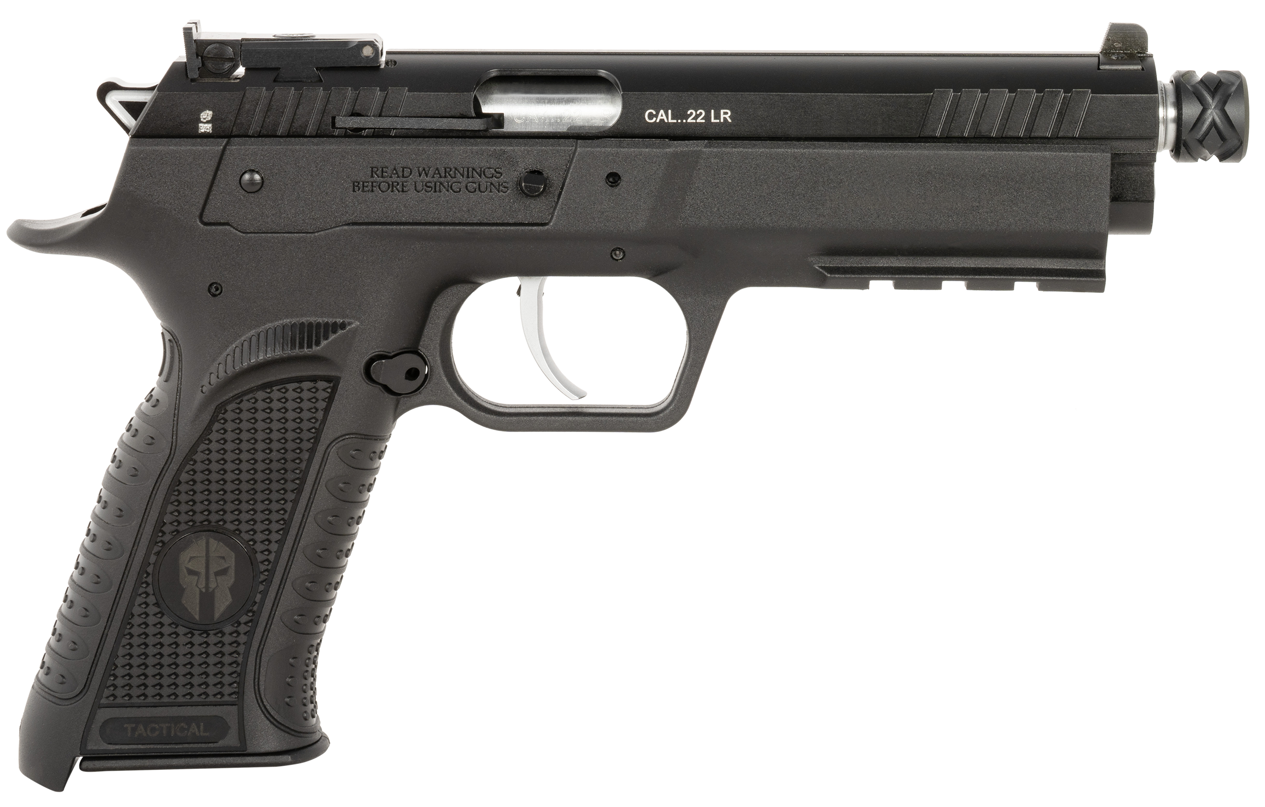 Tanfoglio TFFTAC22AS Force Tactical 22 LR 10+1 4.40" Threaded Barrel, Black Serrated Slide, Black Polymer Frame w/Beavertail & Picatinny Rail, Black Polymer Grip