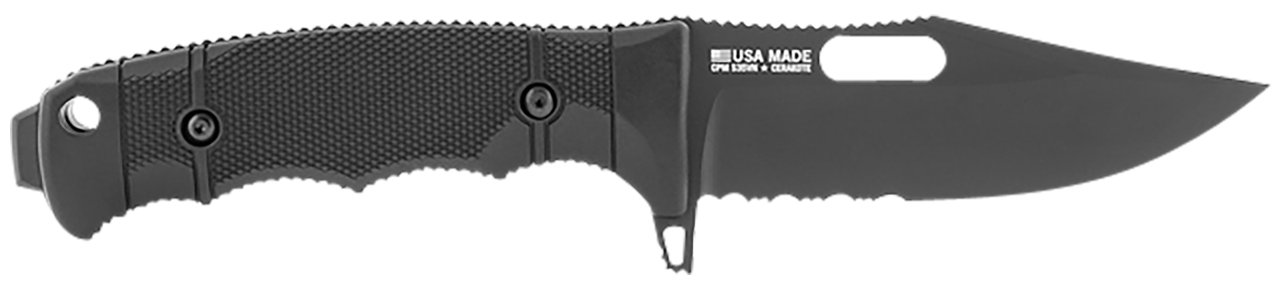 S.O.G SOG17210157 Seal FX 4.30" Fixed Clip Point Part Serrated Black Cerakote CPM S35VN SS Blade/Black GRN/SS Handle Includes Sheath