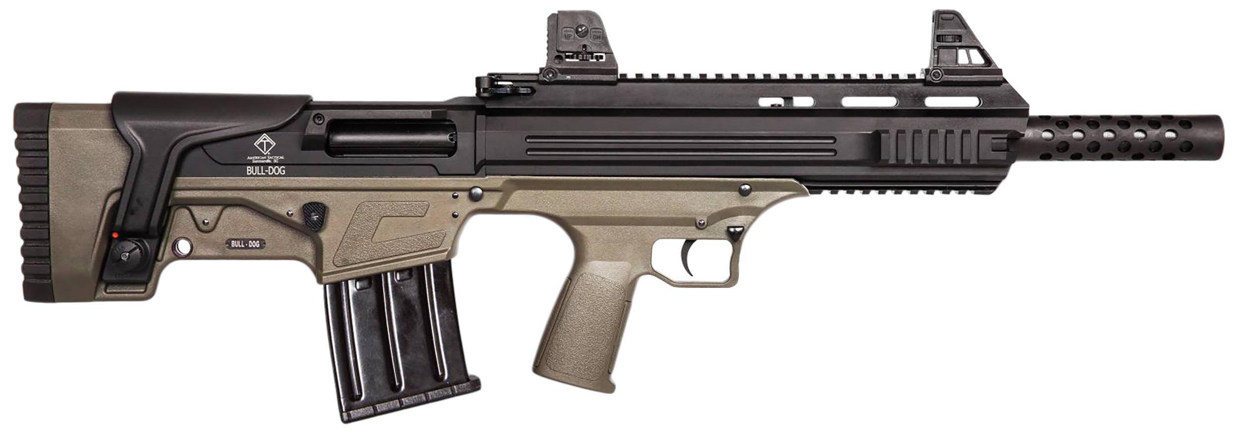 ATI ATIG20BDT Bulldog  20 Gauge Semi-Auto 3" 5+1 18.50" Black Steel Barrel, Matte Black Aluminum Receiver, Picatinny Mount, Tan Fixed Bullpup Stock