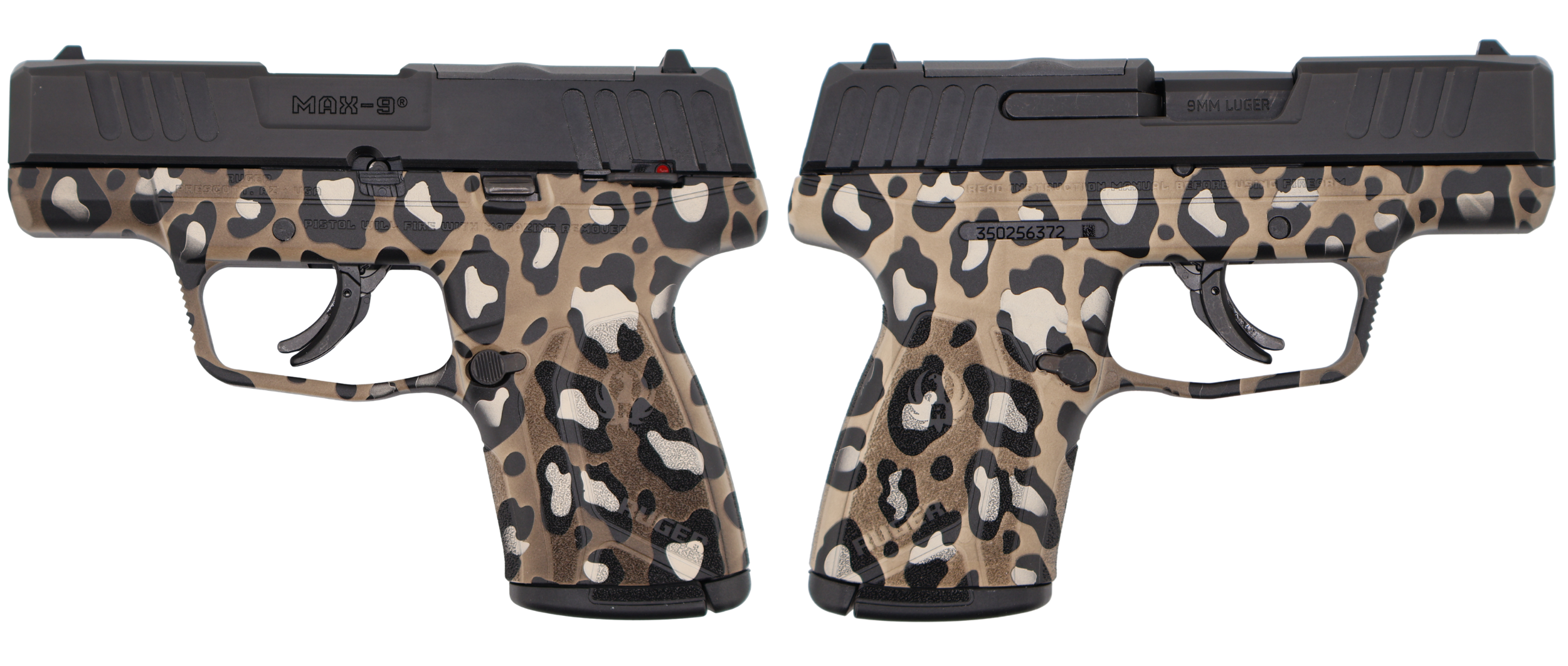 RUGER MAX-9 MANUAL SAFETY LEOPARD PRINT 9MM PISTOL BLACK 3.2" OPTIC READY 1-10RD MAGS