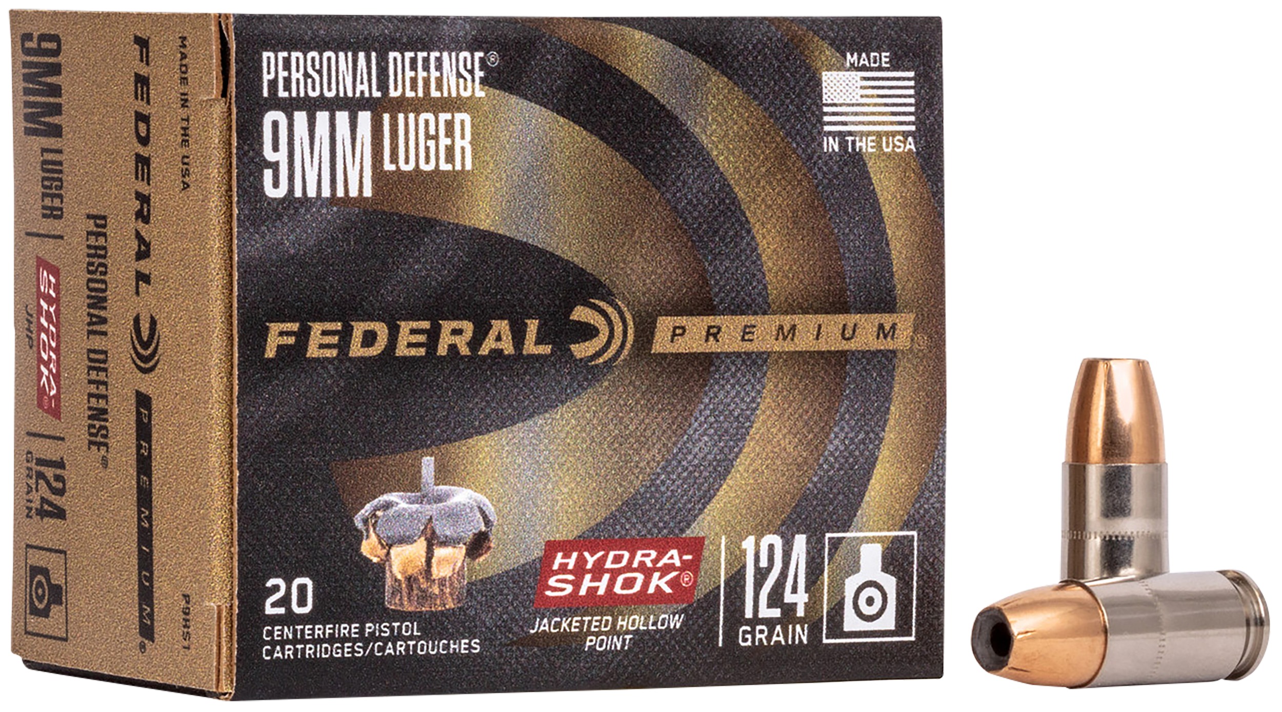 Federal P9HS1 Premium Personal Defense 9mmLuger 124gr Hydra-Shok Jacketed Hollow Point 20 Per Box/25 Case