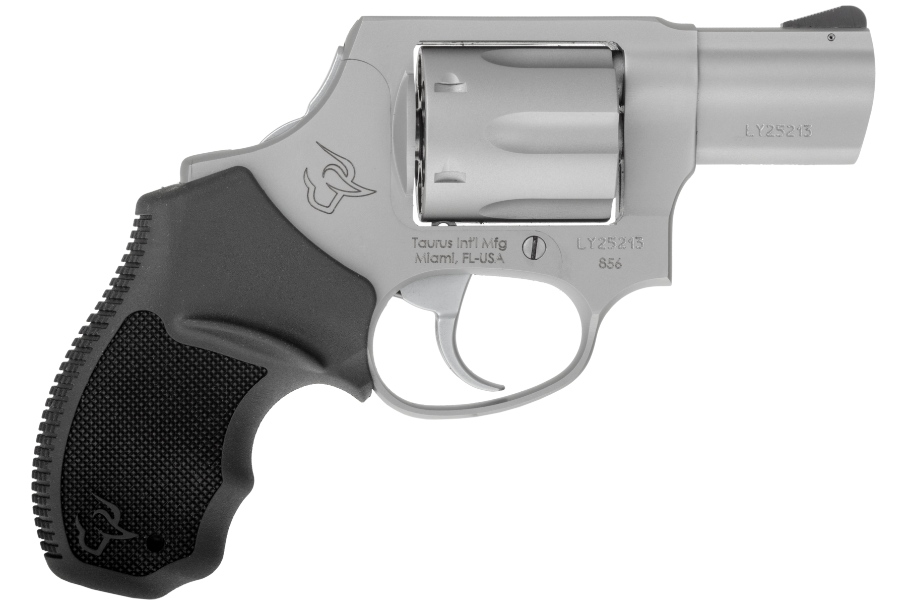 Taurus 2-856029CH 856 Small 38 Special +P 6 Shot 2" Matte Stainless Steel Barrel, Cylinder & Frame, Black Finger Grooved Rubber Grip, Transfer Bar Safety, Concealed Hammer