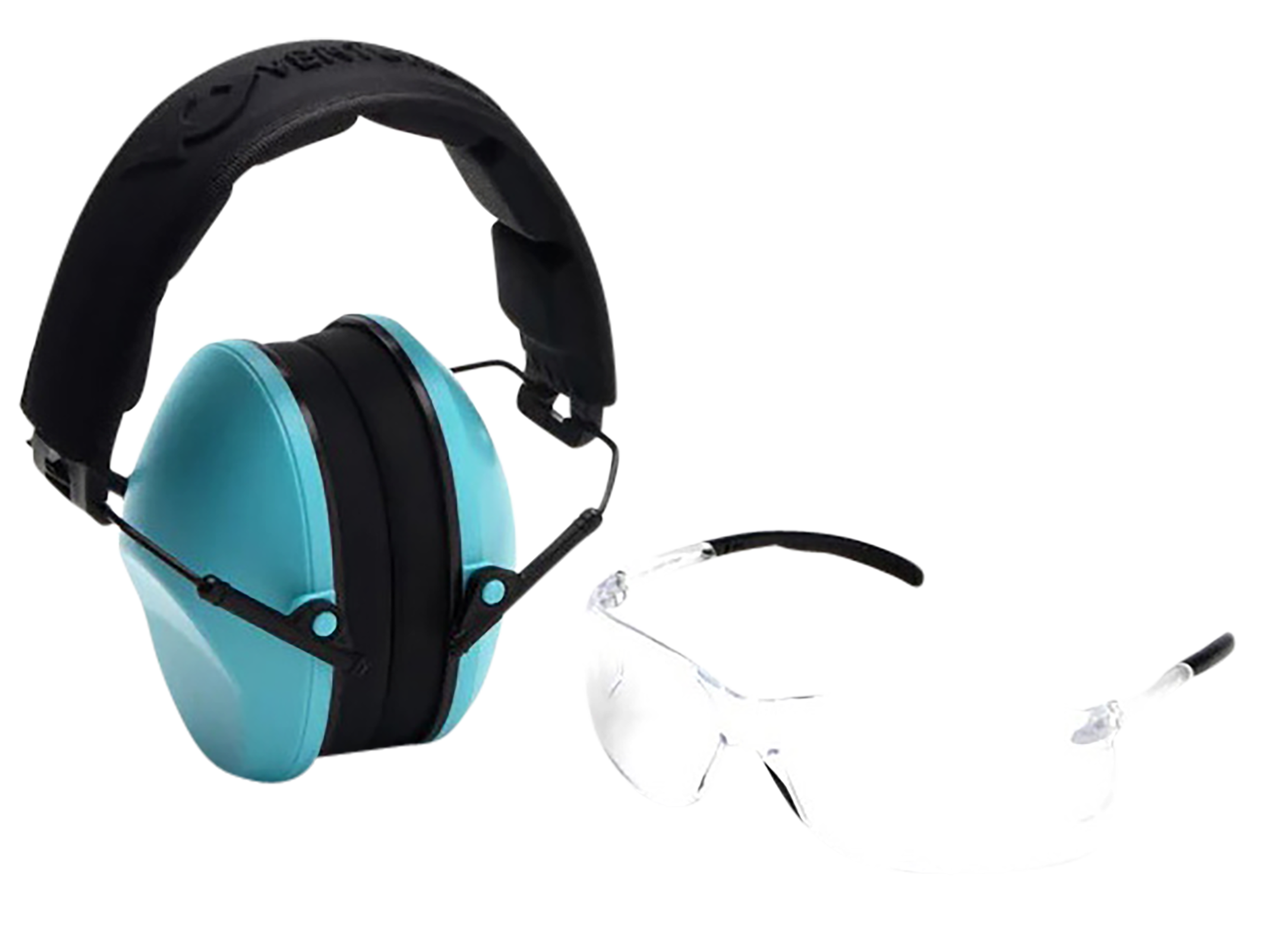 Pyramex VGCOMBO410 Low-Profile Combo Kit  Scratch Resistant Clear Lens & Frame with Rubber Temple Tips Powder Blue Low-Profile Earmuffs