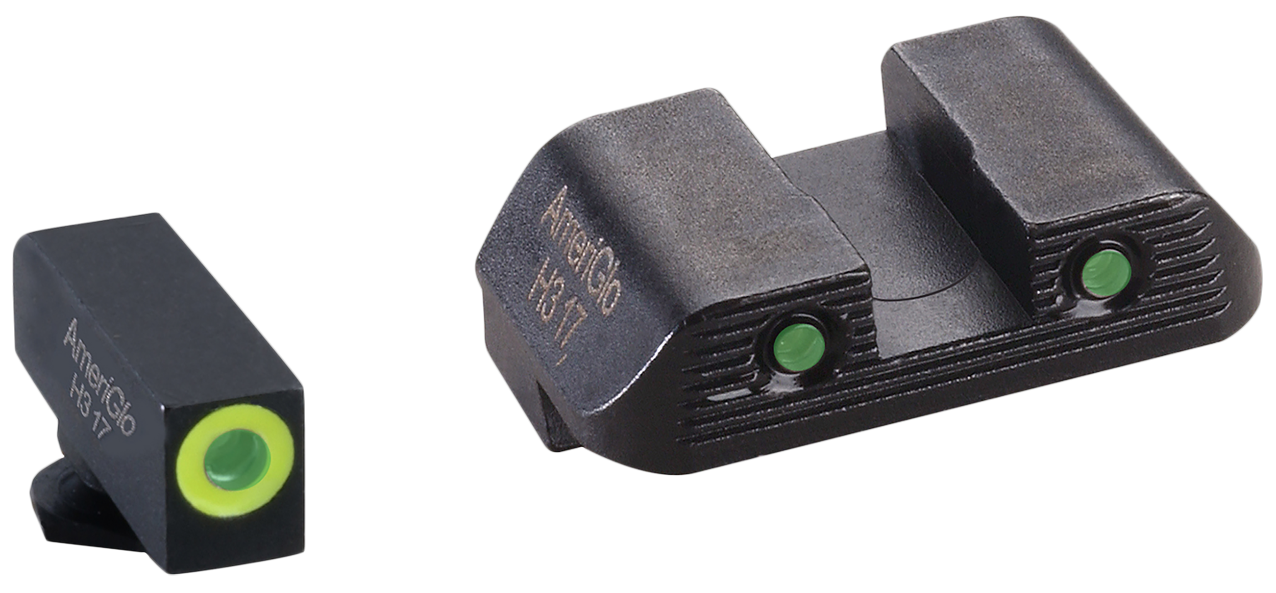 AmeriGlo GL822 Trooper Sight Set for Glock  Green Tritium LumiGreen Outline Front Sight-Green Tritium Black Outline Rear Sight
