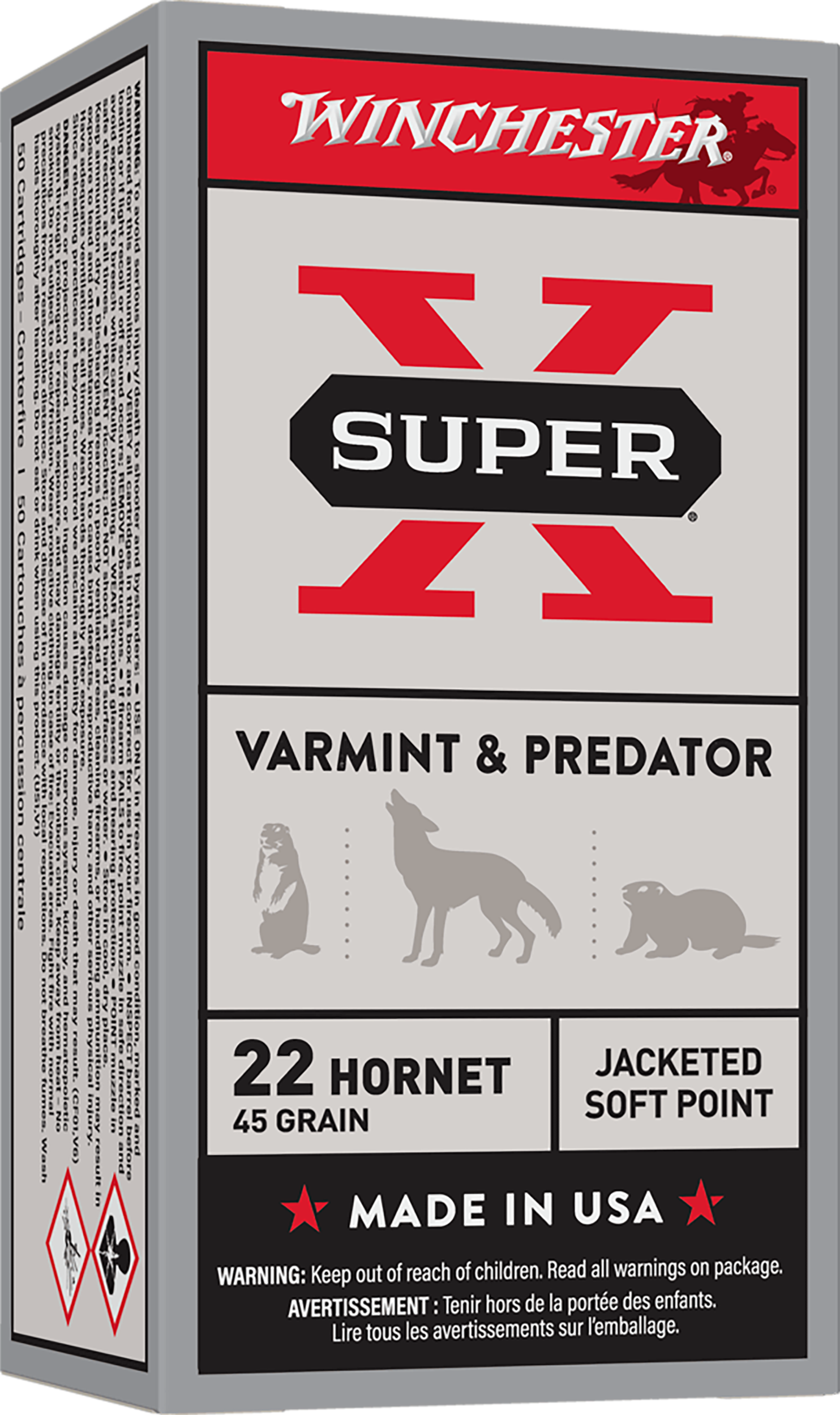 Winchester Ammo X22H1 Super X  22Hornet 45gr Jacketed Soft Point 50 Per Box/10 Case