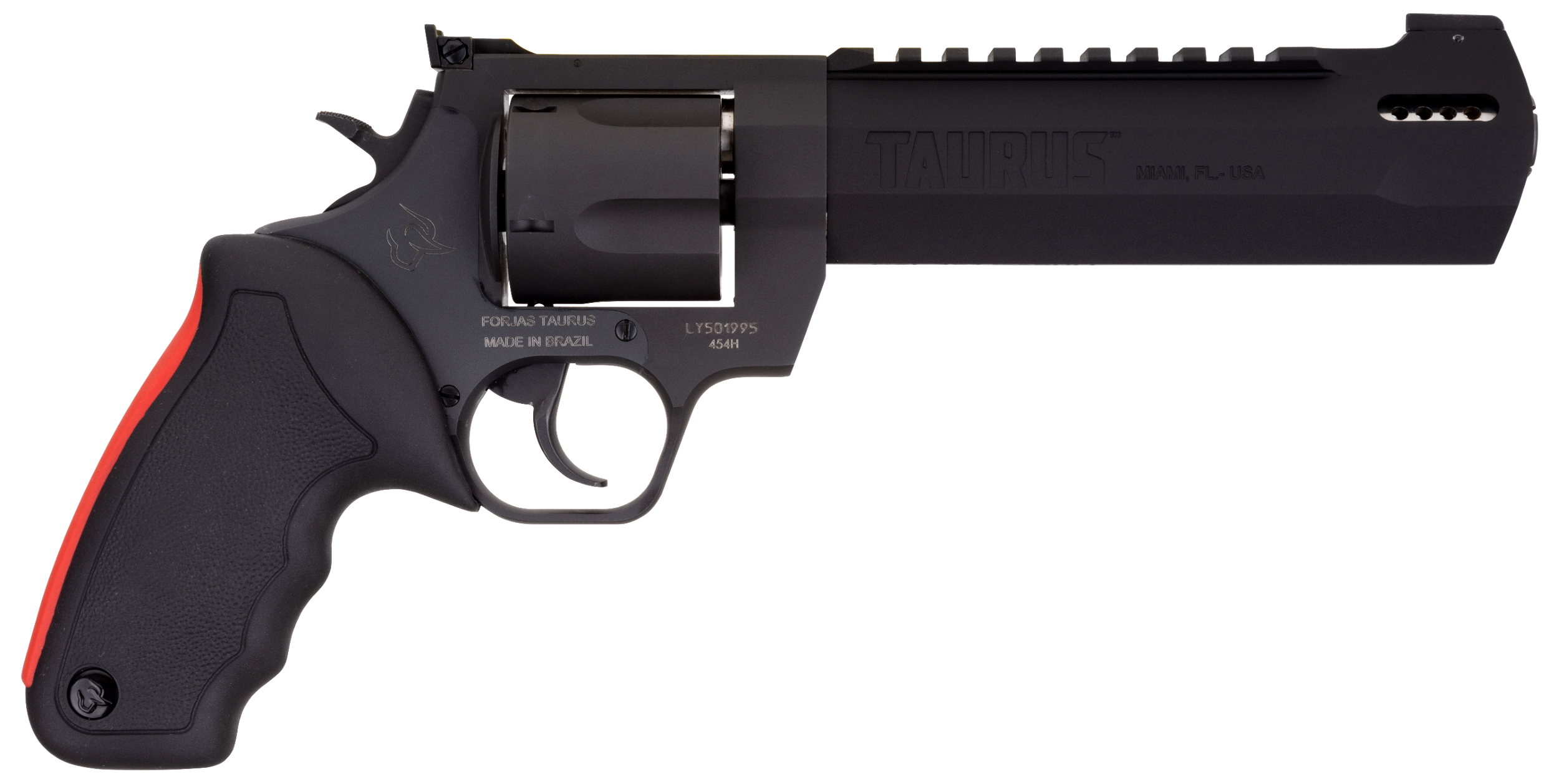 Taurus 2454061RH Raging Hunter  454 Casull 5rd 6.75" Matte Black Oxide Steel Black Rubber with Integrated Red Cushion Insert Grip