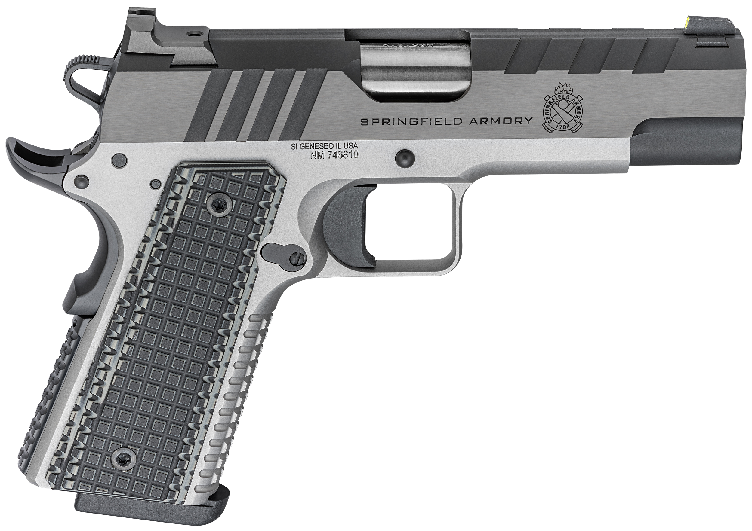 Springfield Armory PX9217L 1911 Emissary 9mm Luger 9+1 4.25" Bull Barrel,  Stainless Steel Frame w/ Beavertail, Serrated Blued Carbon Steel Slide, Black VZ Thin-Line G10 Grip