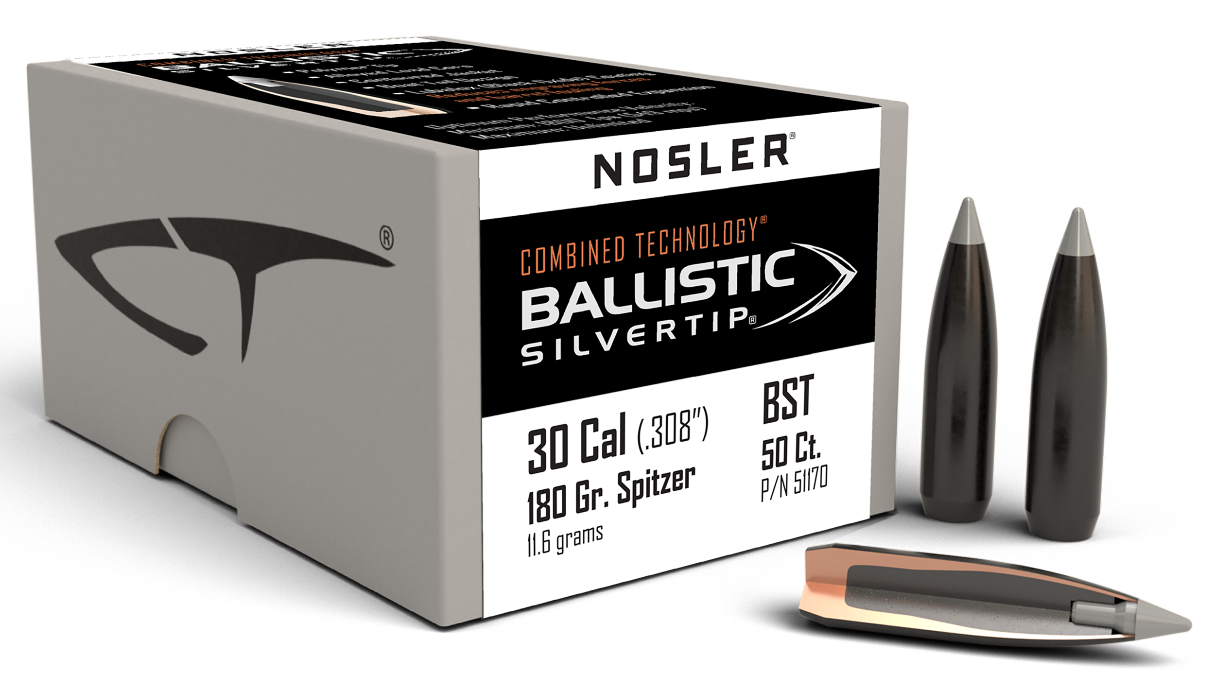 Nosler 51170 Ballistic Silvertip 30Cal 180gr Spitzer Point 50/Box