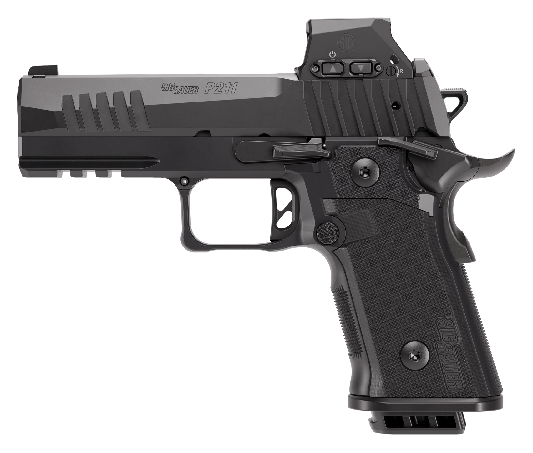 Sig Sauer 211CA9GT4RXSL P211 GT4 w/Optic Carry 9mm Luger 21+1 4.20" Black Barrel, Black Nitron Stainless Steel Serrated w/Optic Slide & Stainless Steel Frame w/Beavertail & Picatinny Rail, G10 Grip Pa