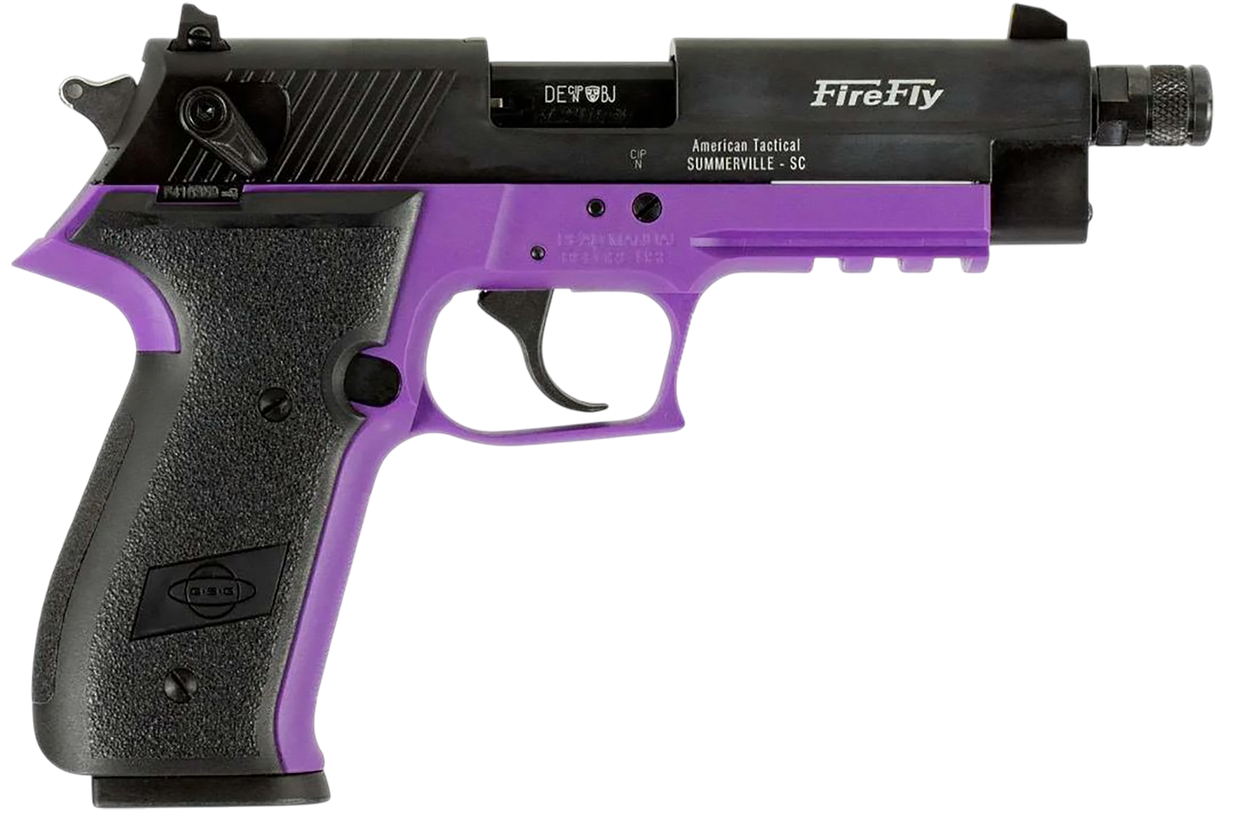 GSG GERG2213TFFLA FireFly  22 LR 13+1 4.90" Black Threaded Barrel, Aluminum Serrated Slide, Purple Aluminum Frame w/Picatinny Rail, Textured Grip