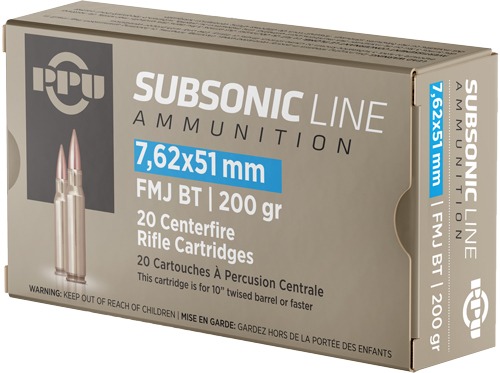 PPU SUBSONIC 7.62X51 200GR FMJ-BT 20RD 10BX/CS