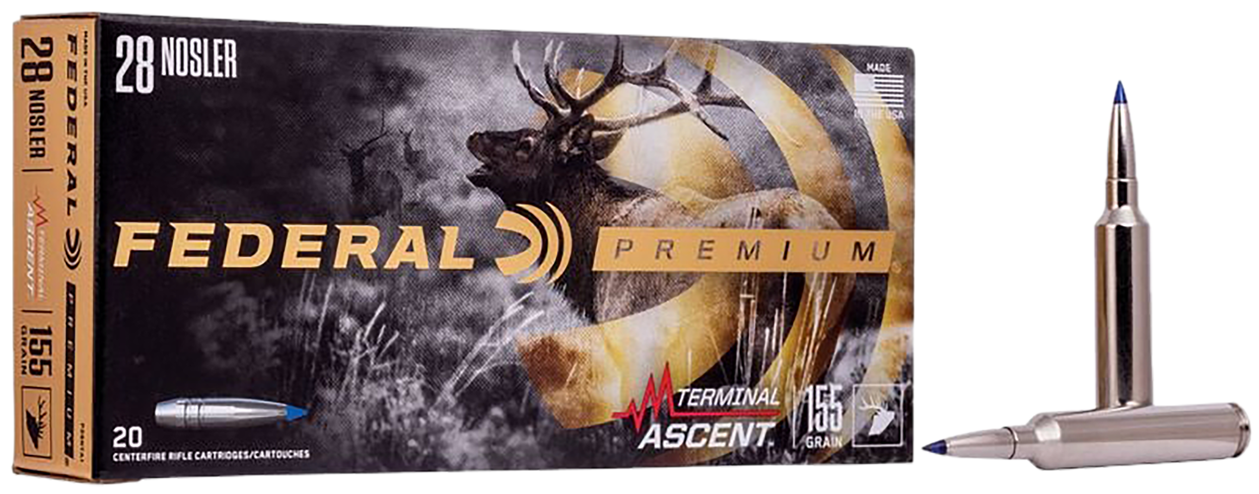 Federal P28NTA1 Premium 28Nosler 155gr Terminal Ascent 20 Per Box/10 Case