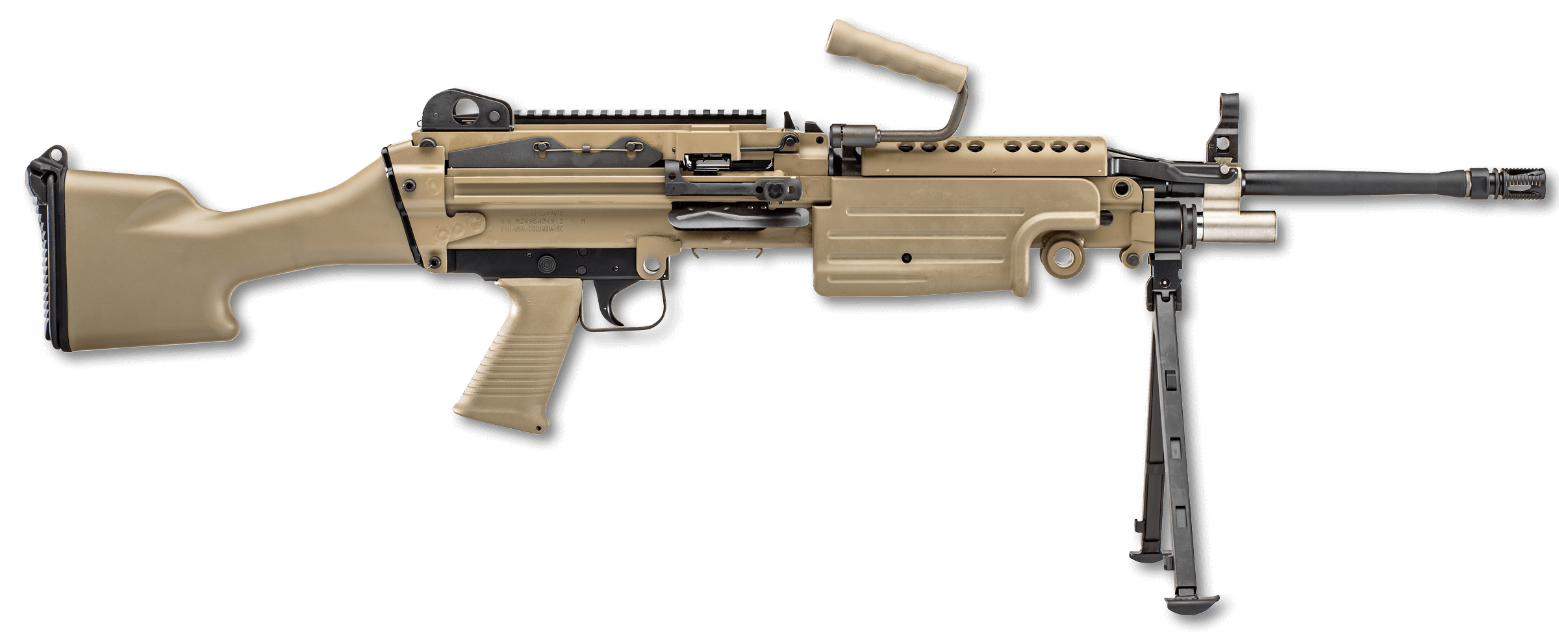 FN 46100170 M249S  5.56x45mm NATO 18.50" Barrel 30+1 Mag Or 200rd Belt Capacity, Flat Dark Earth Fixed Hydraulic Buffer Stock, Non-Slip Buttplate, Optics Ready