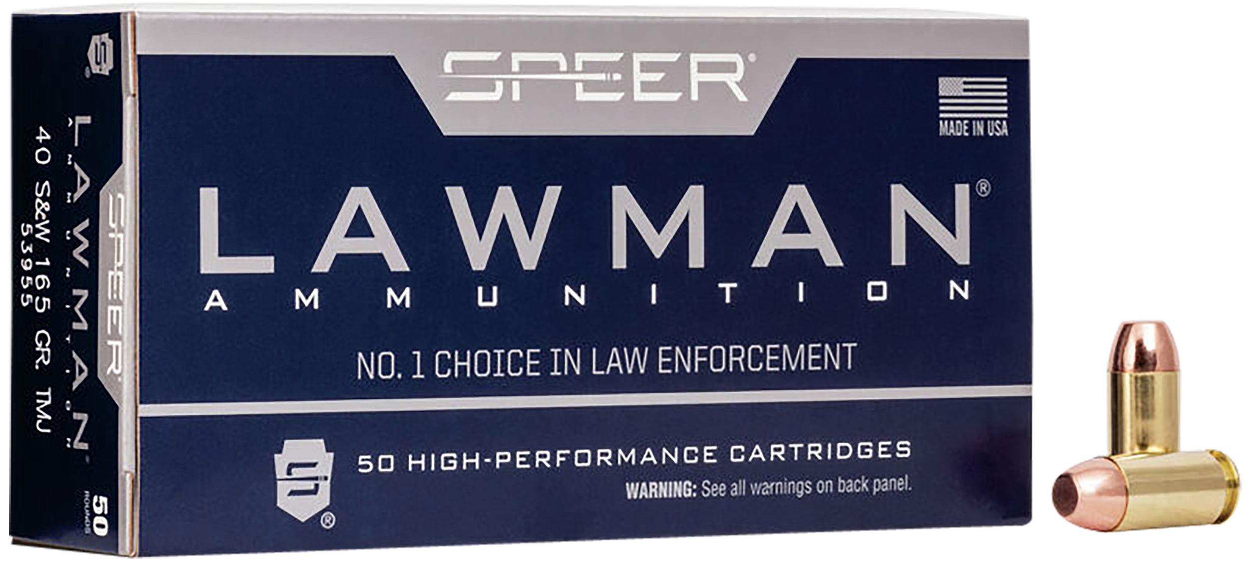 Speer 53955 Lawman  40S&W 165gr Total Metal Jacket Flat Nose 50 Per Box/20 Case