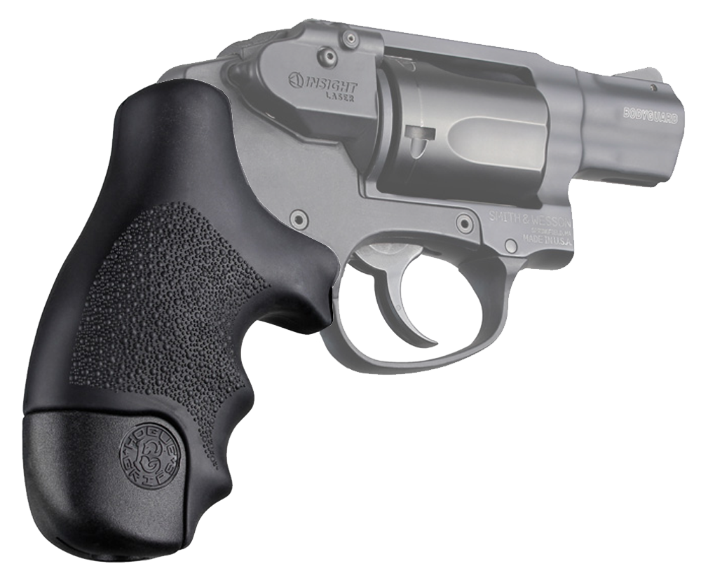 Hogue 60020 OverMolded Tamer  Cobblestone Black Rubber with Finger Grooves for S&W J Frame Centennial with Round Butt, Bodyguard