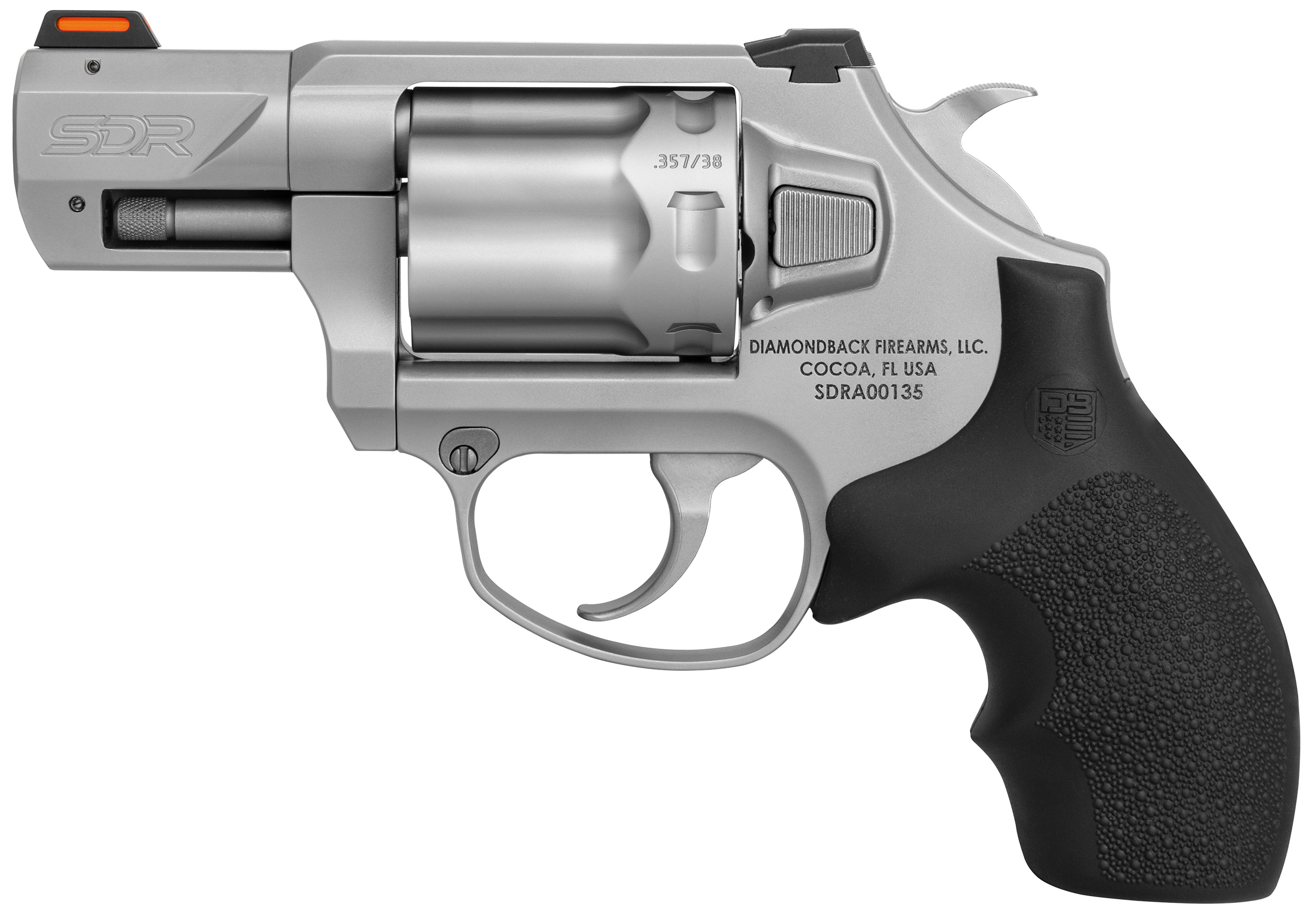 Diamondback DB0700S711 SDR Small 357 Mag/38 Special +P 6 Shot 2" Glass Bead Stainless Steel Barrel, Cylinder & Frame, Black Hogue Rubber Grip, Exposed Hammer
