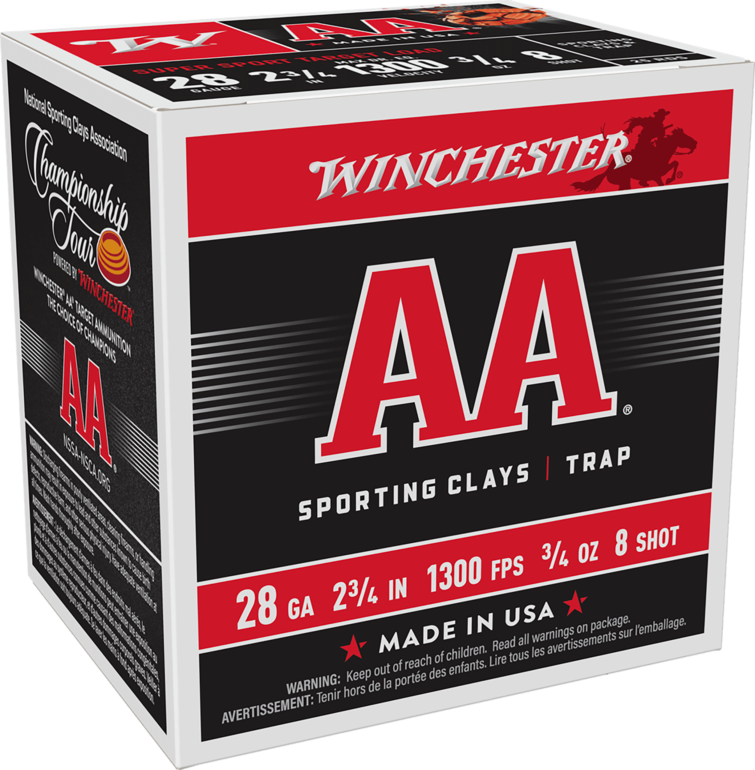 Winchester Ammo AASC288 AA Sporting Clay 28Gauge 2.75" 3/4oz 8Shot 25 Per Box/10 Case