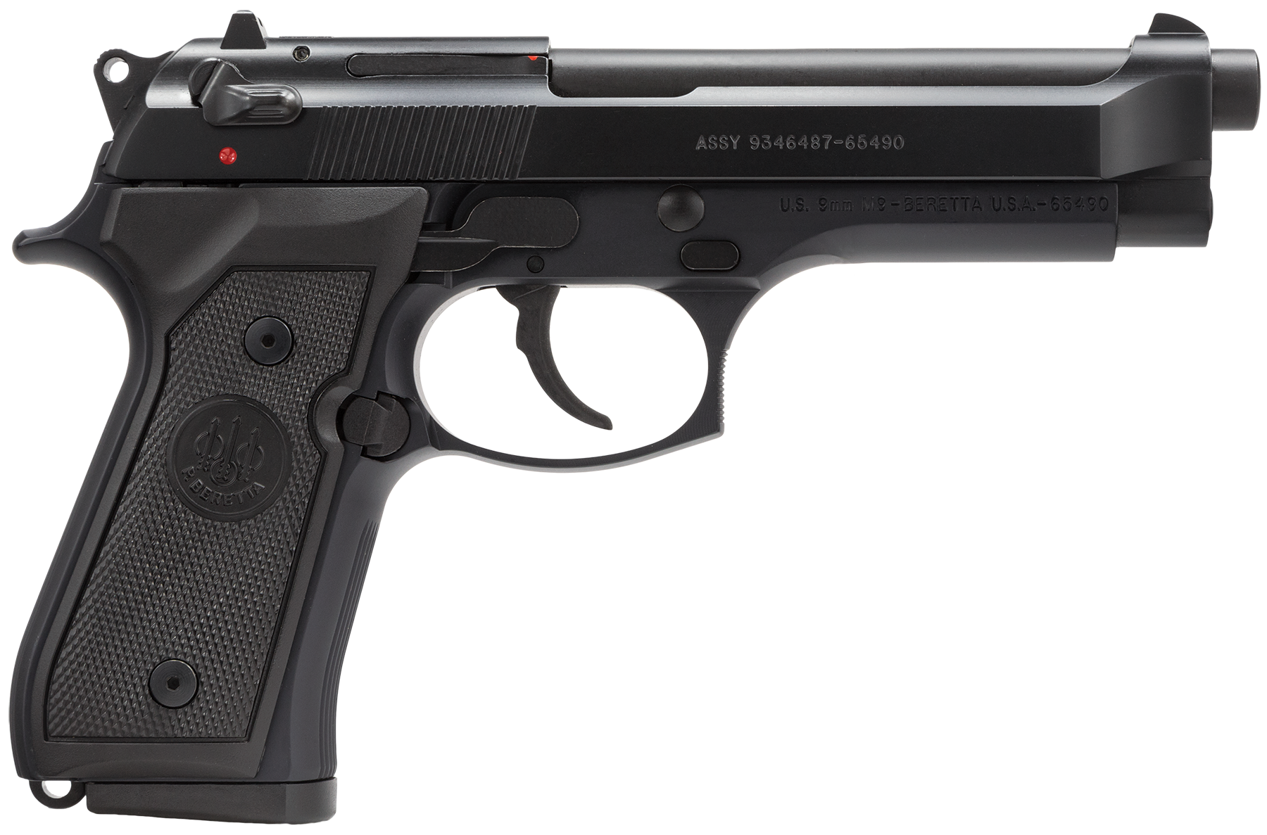 Beretta USA J92M9A0M M9 Full Size Frame 9mm Luger 15+1, 4.90" Steel Barrel, Black Bruniton Serrated Steel Slide & Aluminum Frame w/Beavertail, Ambidextrous
