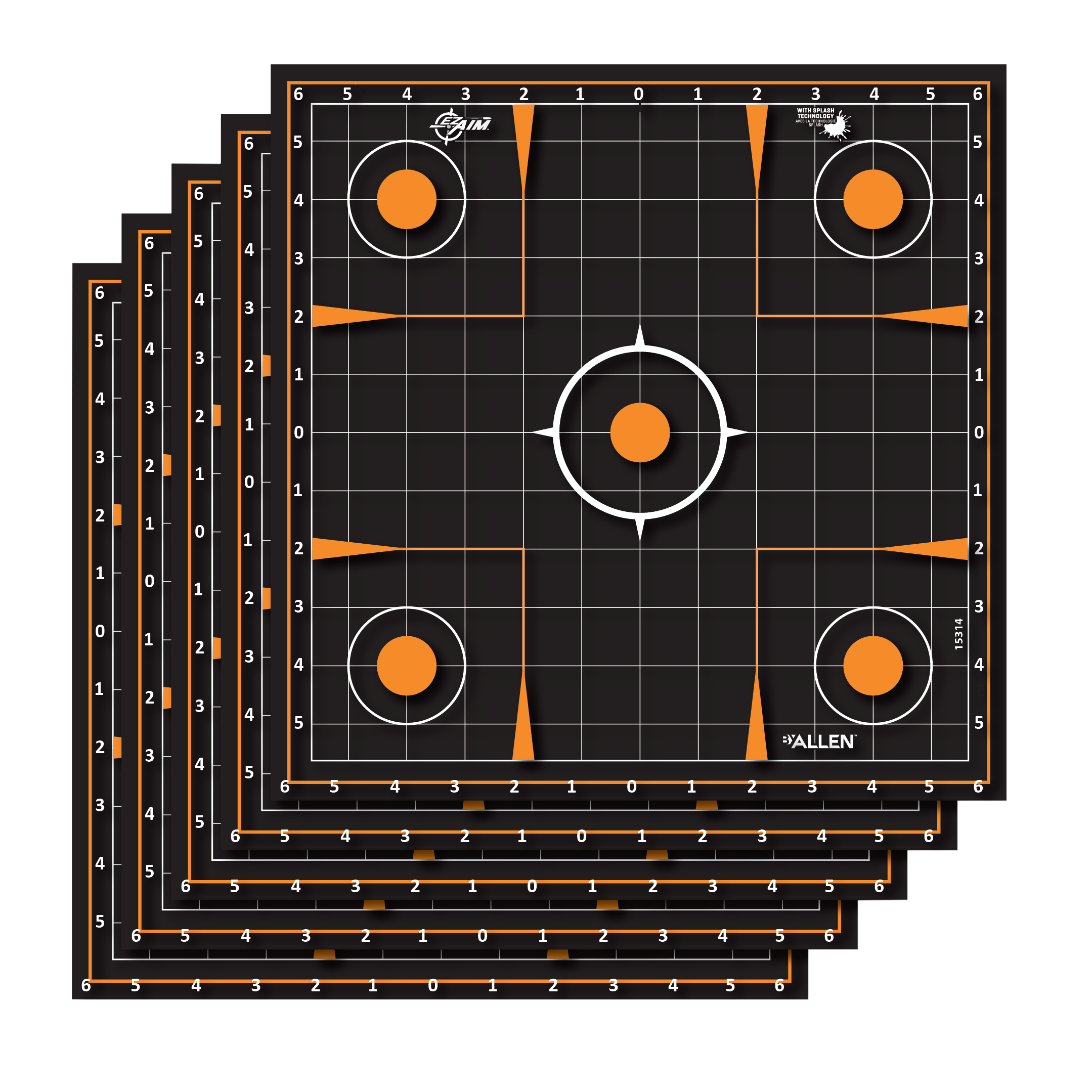 EZ-Aim 15314 Splash Reactive  Self-Adhesive Paper Black/Orange 12" Sight-In Grid 5 Pack
