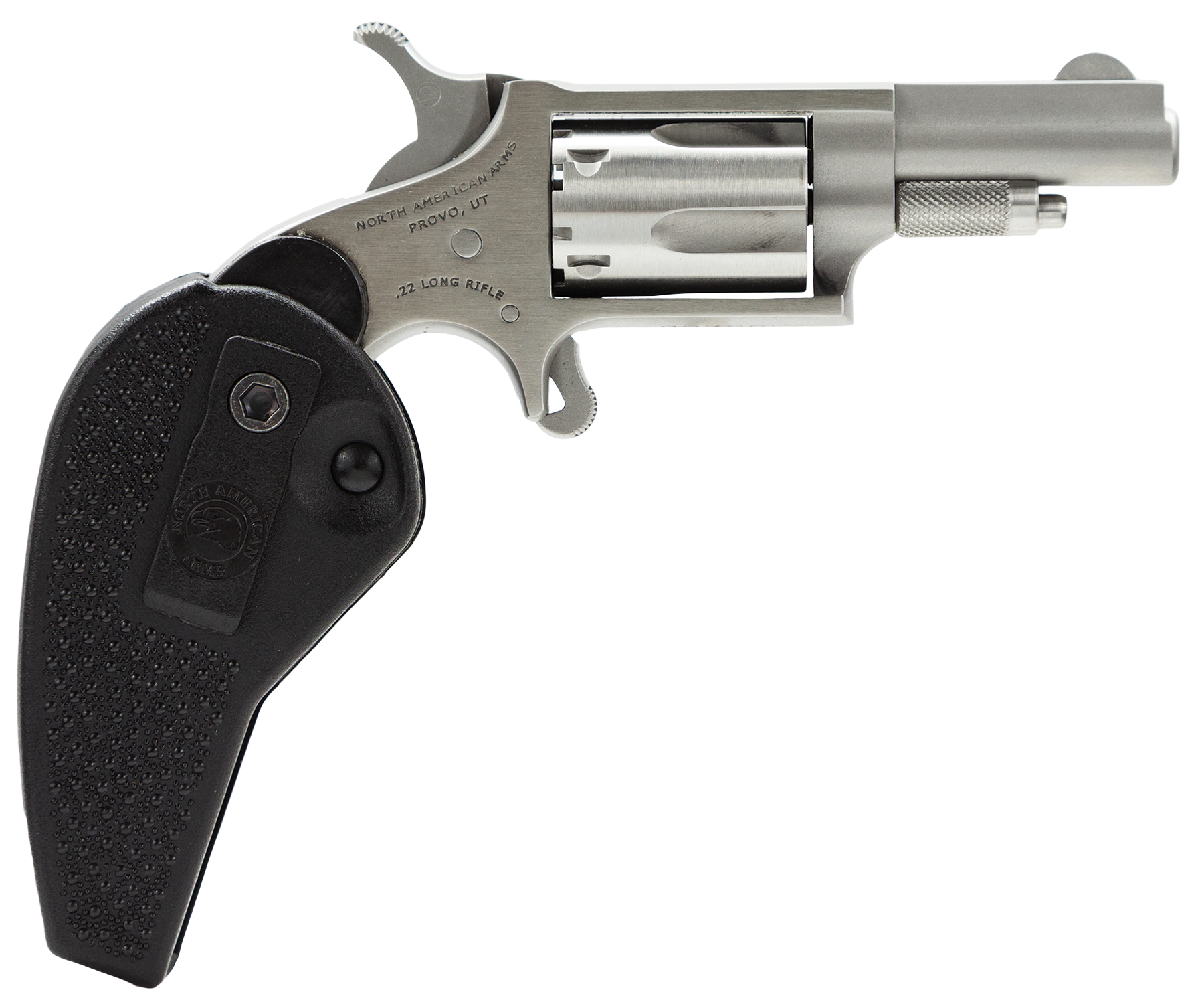 North American Arms 22LLRHG Mini-Revolver 22 LR 5 Shot 1.63" Barrel, Overall Stainless Steel Finish, Black Synthetic Holster Grip
