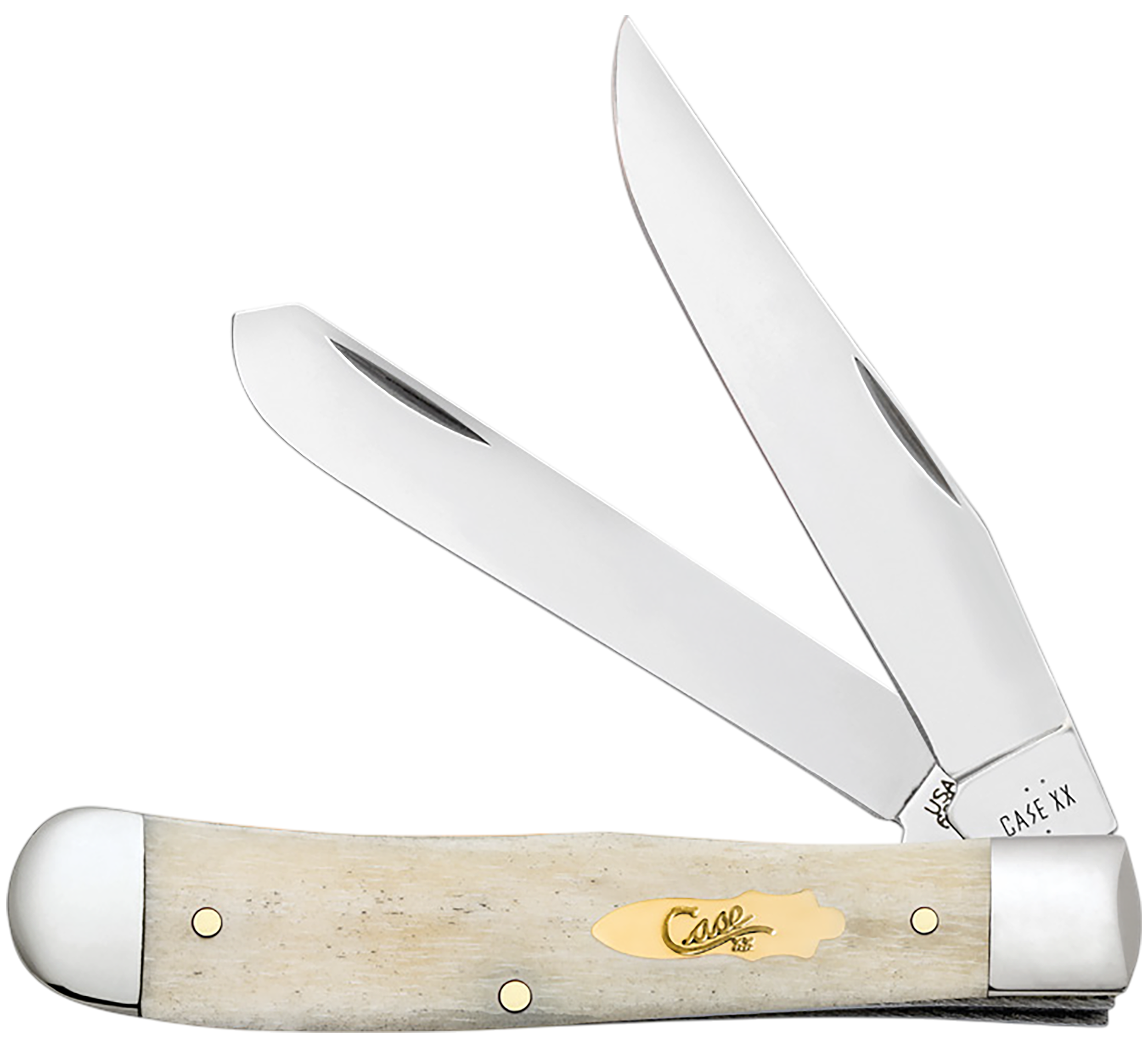 Case 11020 Trapper  Folding Clip Point/Spey Plain Mirror Polished Tru-Sharp SS Blade, Smooth Natural Bone Handle