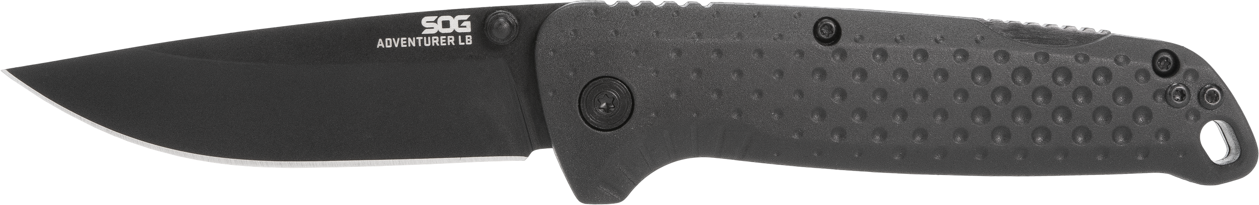 S.O.G SOG13110143 Adventure LB 3.50" Folding Drop Point Plain Black TiNi 5Cr15MoV Blade, Black Textured GRN Handle