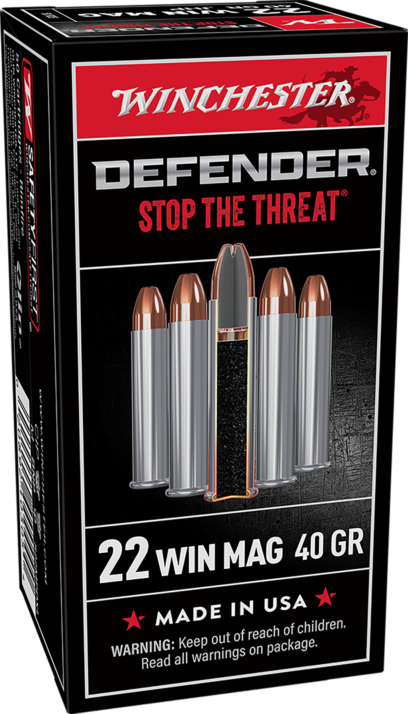 Winchester Ammo S22MPDX1 Defender  22WMR 40gr Jacketed Hollow Point 50 Per Box/20 Case