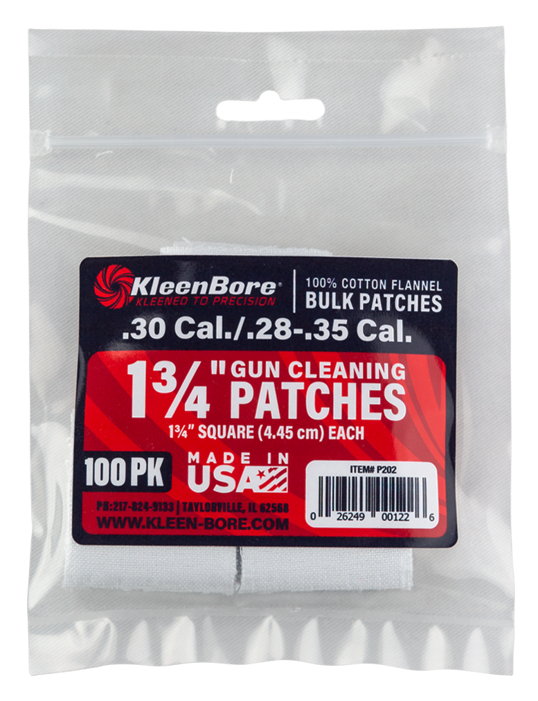 KleenBore P202 Super Shooter  .30/ .28 - .35 Cal 1.75" 100% Cotton Flannel 75 Per Pack