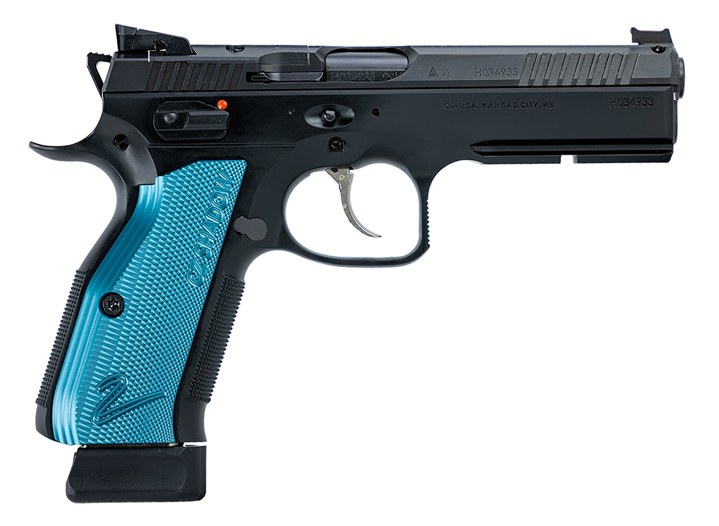 CZ-USA 91251 Shadow 2 Optics-Ready 9mm Luger 4.89" 19+1 Overall Black Finish with Inside Railed Steel with Optic Cut Slide, Blue Aluminum Grip, Non-Tilted Barrel & Picatinny Rail