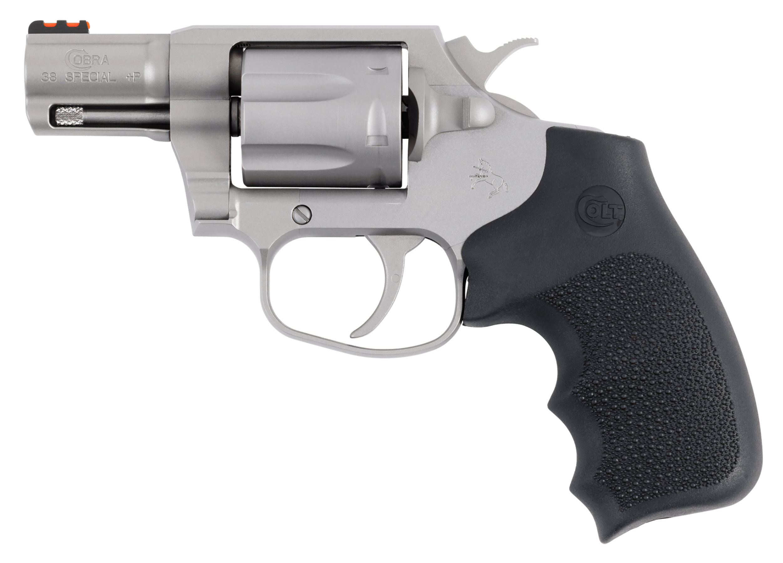 Colt Mfg COBRASM2RFO Cobra  38 Special +P 6rd Shot 2" Matte Stainless Barrel, Cylinder & Frame, Black Hogue Overmolded Grip, Exposed Hammer