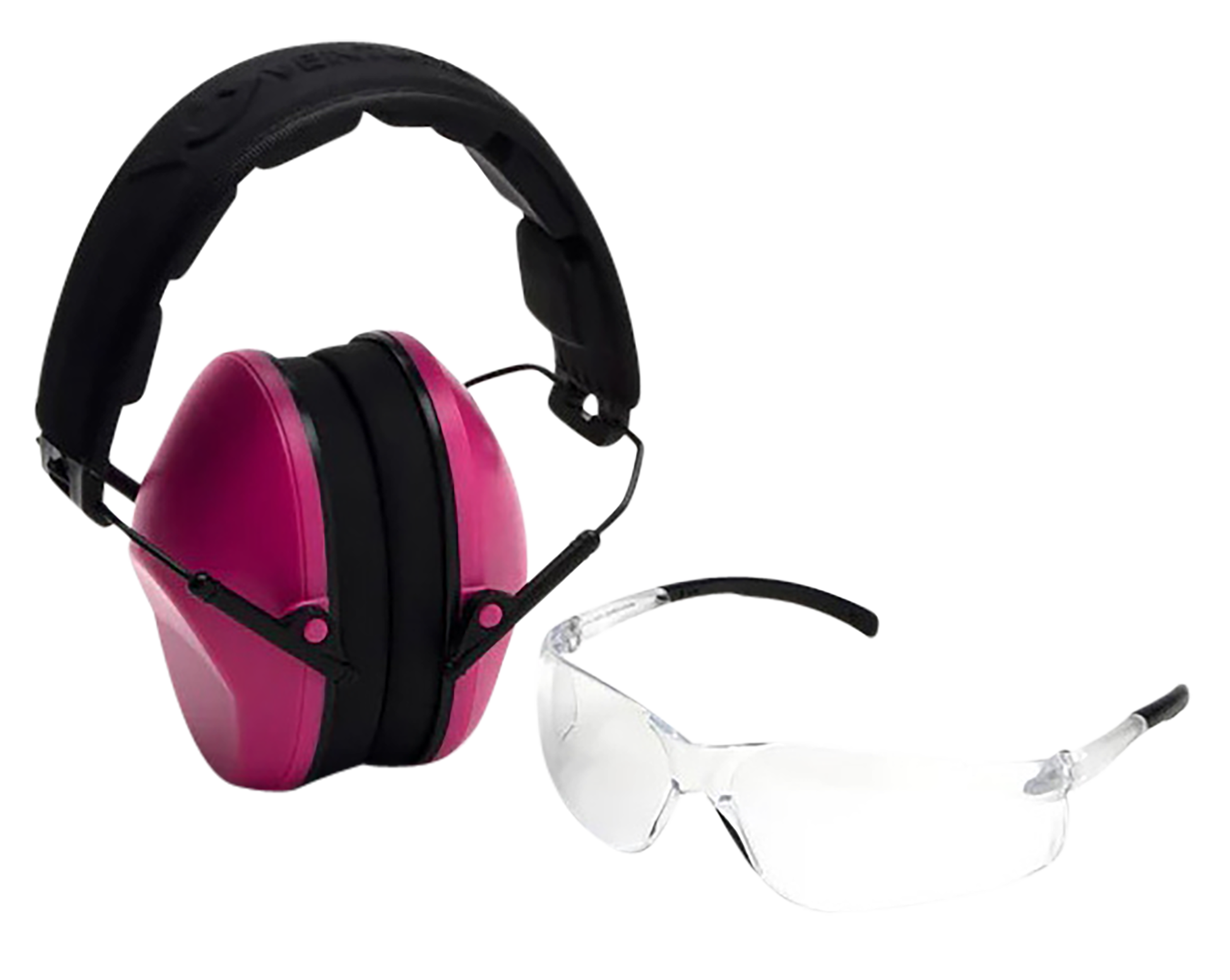 Pyramex VGCOMBO210 Low-Profile Combo Kit  Scratch Resistant Clear Lens & Frame with Rubber Temple Tips Pink Low-Profile Earmuffs