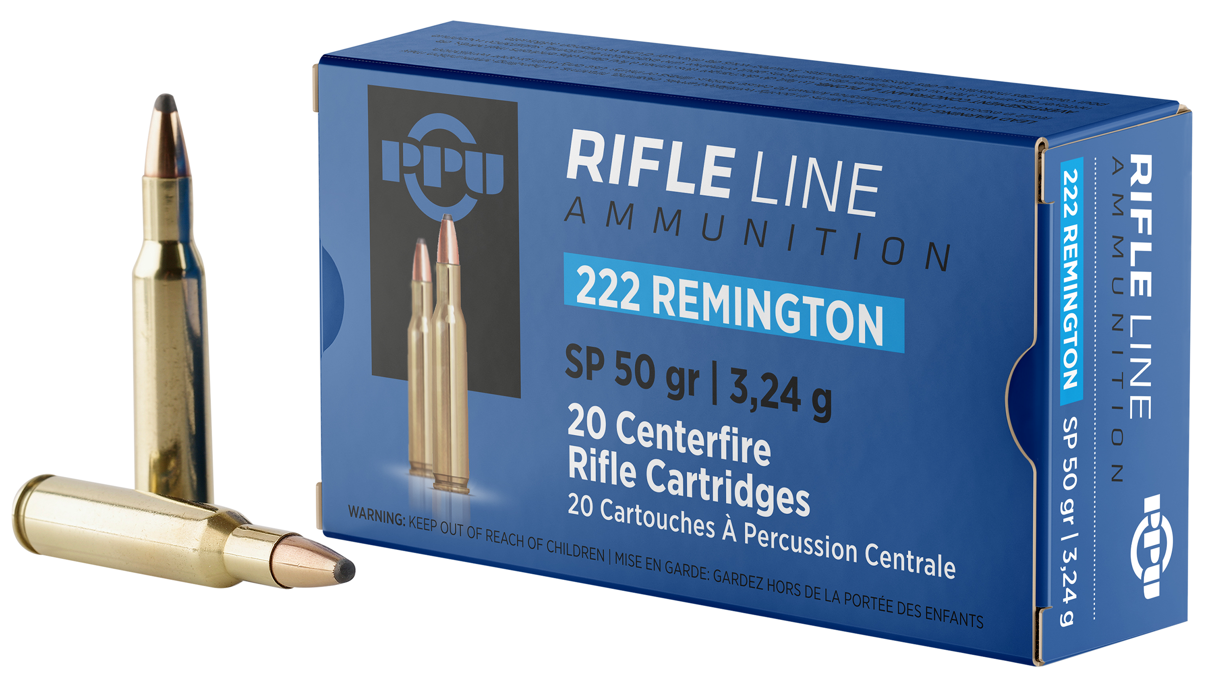 PPU PP222 Standard Rifle 222Rem 50gr Soft Point 20 Per Box/50 Case