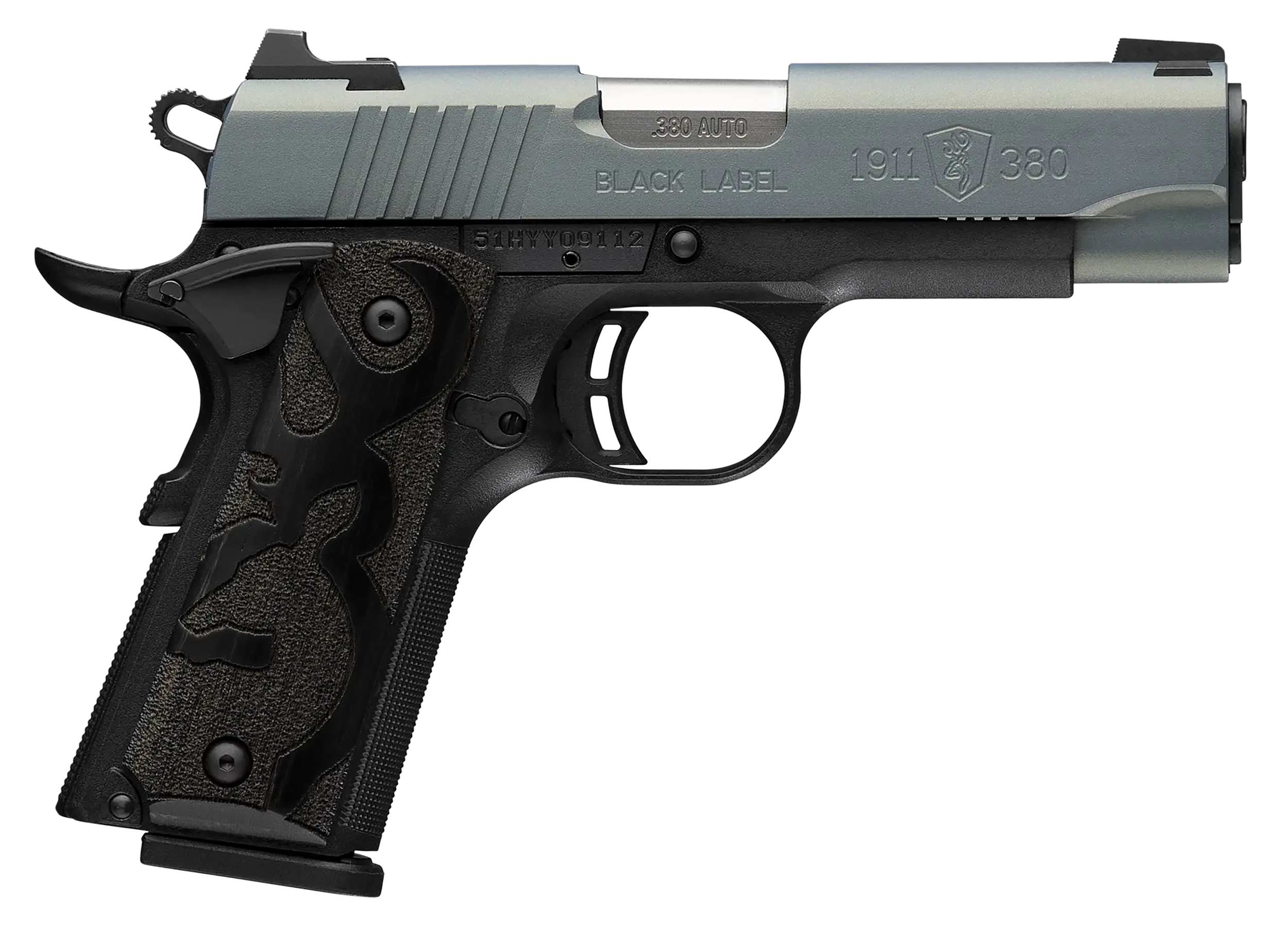 Browning 051993492 1911 Black Label Compact Frame 380 ACP 8+1 3.63" Matte Stainless Steel Barrel, Northern Lights Cerakote Serrated Steel Slide, Matte Black Polymer Frame, Black Polymer Grip