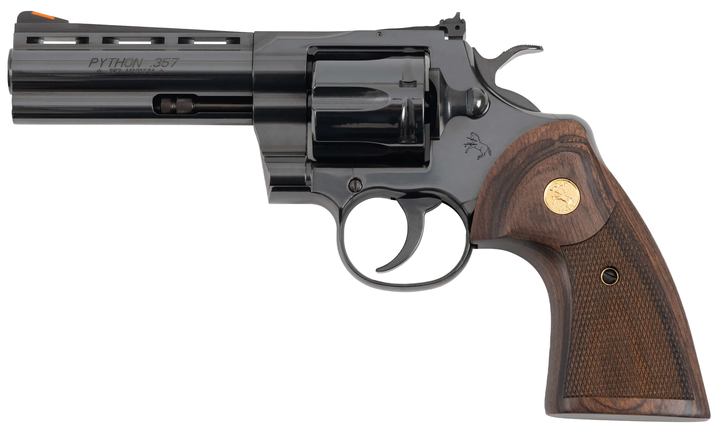 Colt Mfg PYTHONBP4WTS Python Target 357 Mag/38 Special 6 Shot 4.25" Matte Black Carbon Steel Recessed Target Vent Rib Barrel, Cylinder & Frame, Walnut w/Medallion Grip, Exposed Hammer