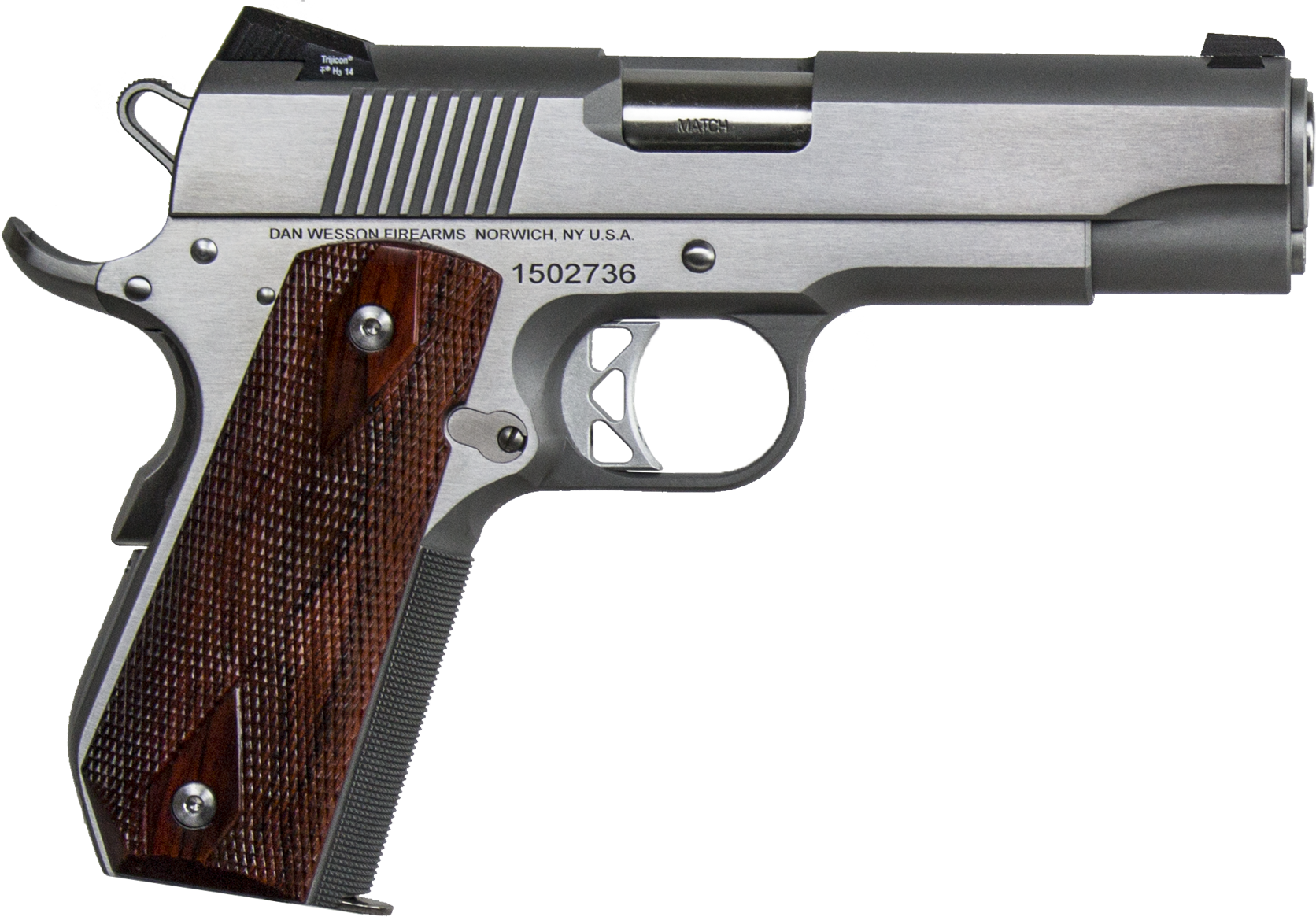 Dan Wesson 01912 Commander Classic *CA Compliant 45 ACP 8+1 4.25" Stainless Match Grade Barrel, Brushed Stainless Steel Serrated Slide & Bobtail Frame, Wood Grip, Ambidextrous