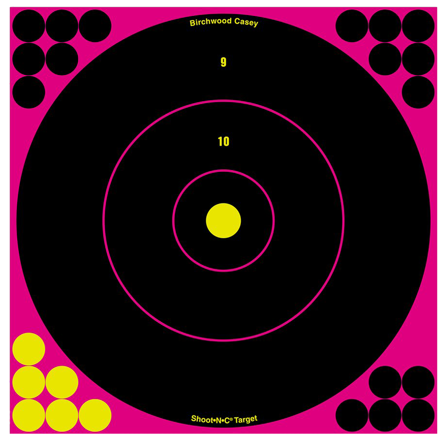 Birchwood Casey 34027 Shoot-N-C Reactive Target Self-Adhesive Paper Black/Pink 12" Bullseye 5 Pack