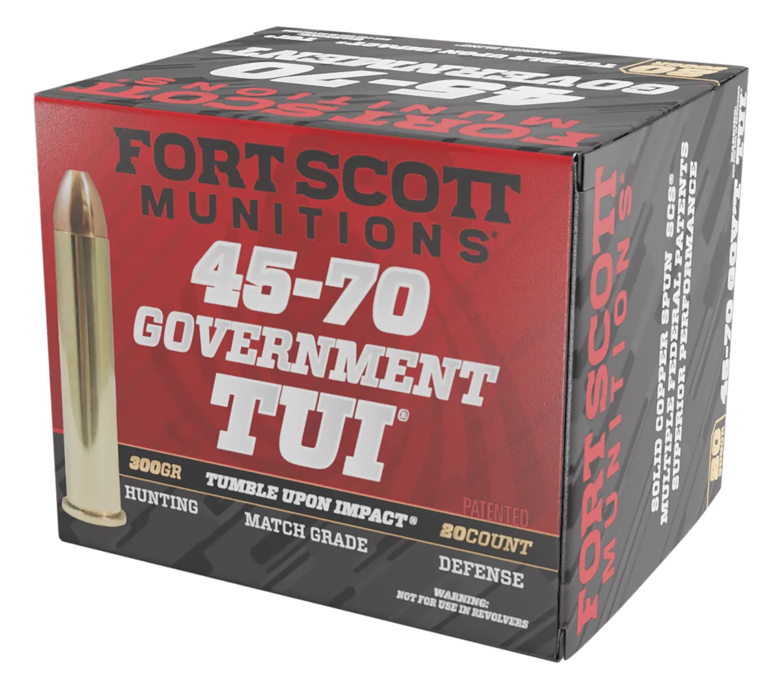 Fort Scott Munitions 4570300SCV1 Tumble Upon Impact (TUI) Brush Hog 45-70Gov 300gr Solid Copper Spun 20 Per Box/10 Case
