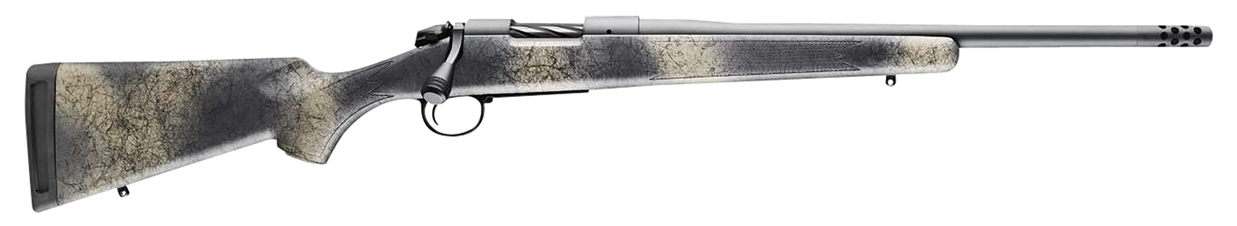 Bergara Rifles B14LM5113 B-14 Wilderness Ridge 7mm PRC 3+1 22" Threaded, Sniper Gray Cerakote Barrel/Rec, SoftTouch Woodland Camo Synthetic Stock, Omni Muzzle Brake