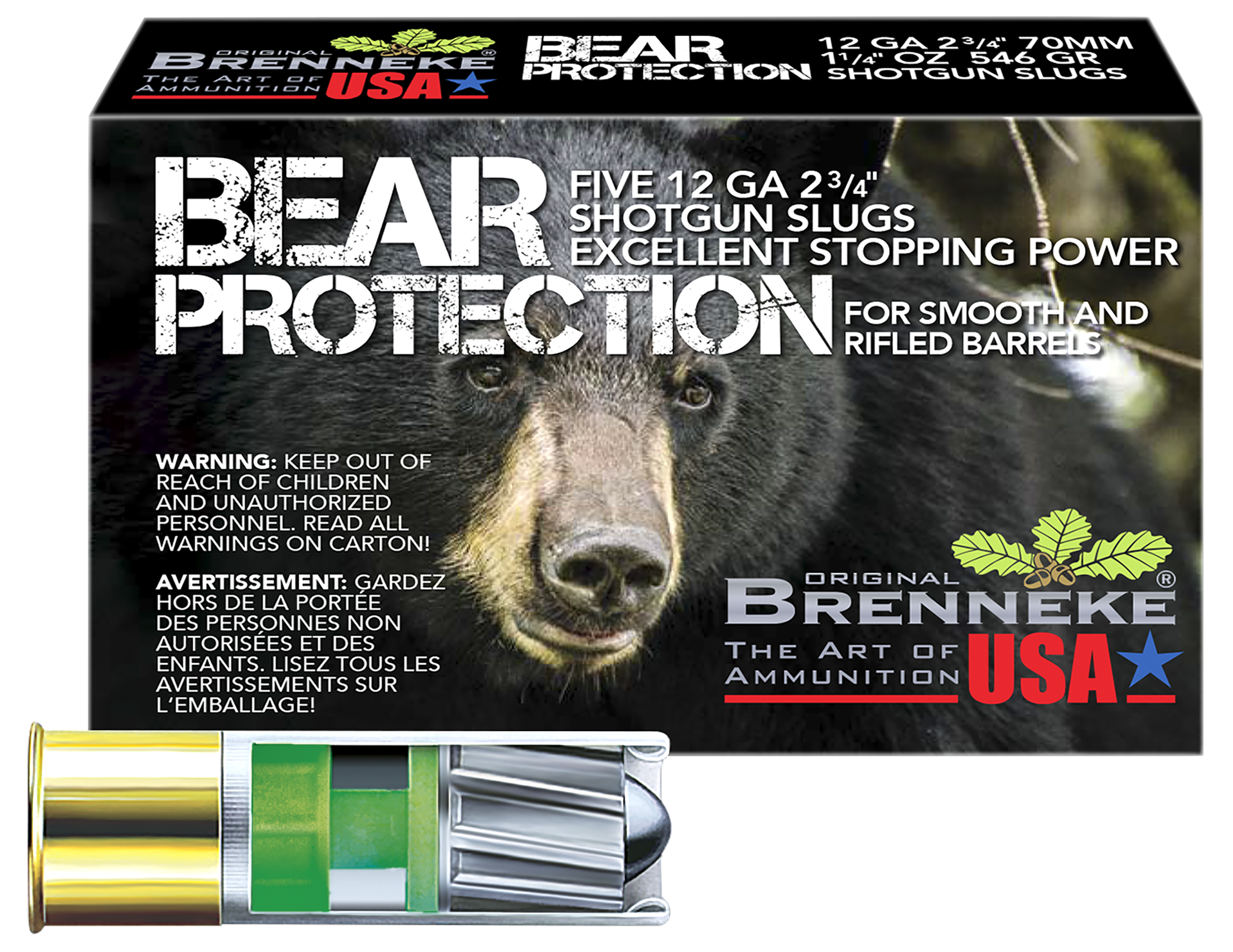 Brenneke SL122BP Bear Protection 12Gauge 2.75" 1 1/4oz Slug Shot 5 Per Box/50 Case