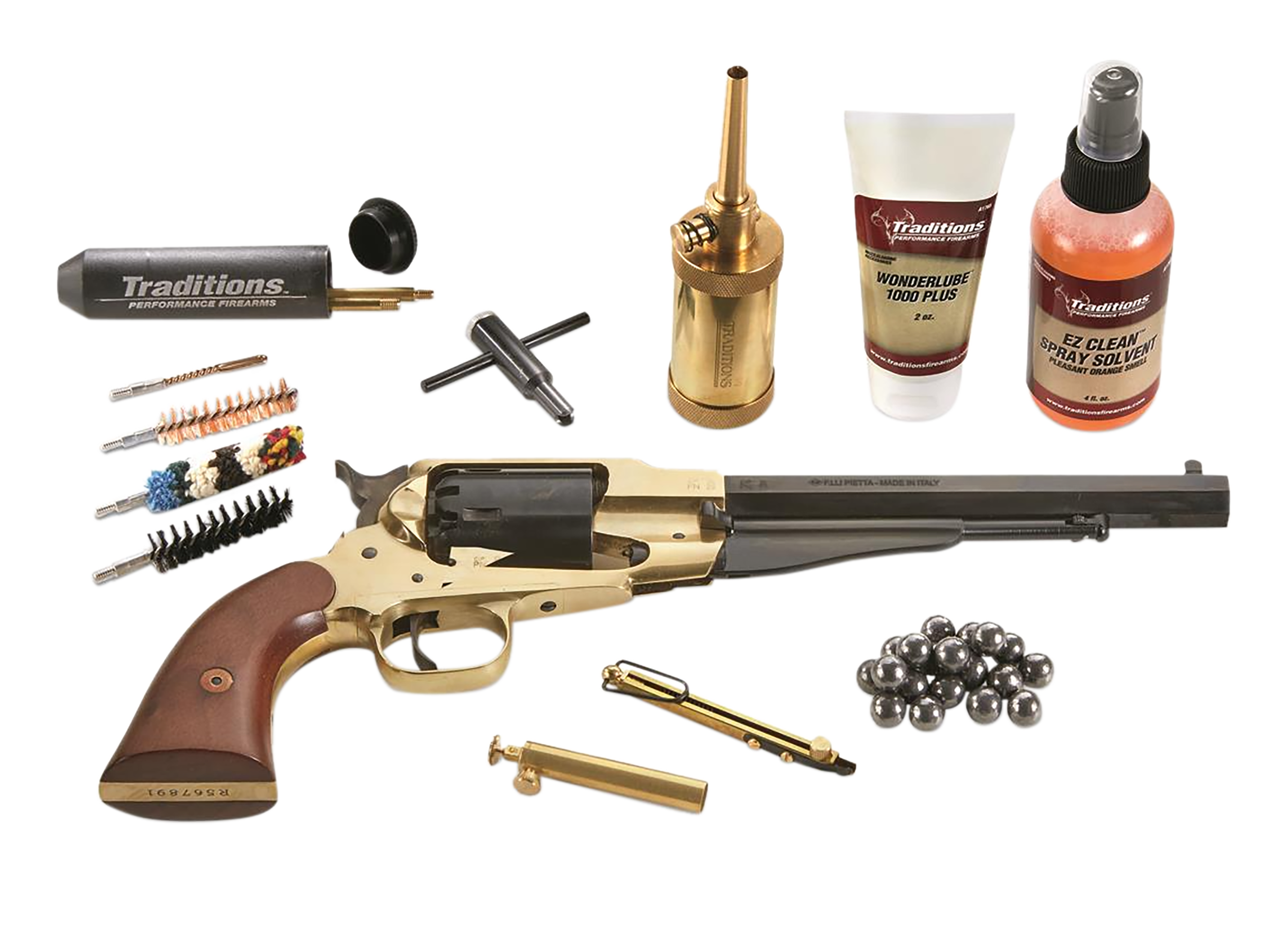 Traditions FRS18581 1858 Army SAO 44 Cal 8" 6 Shot Brass Frame Blued Barrel/Blued Cylinder Walnut Grip Redi-Pack