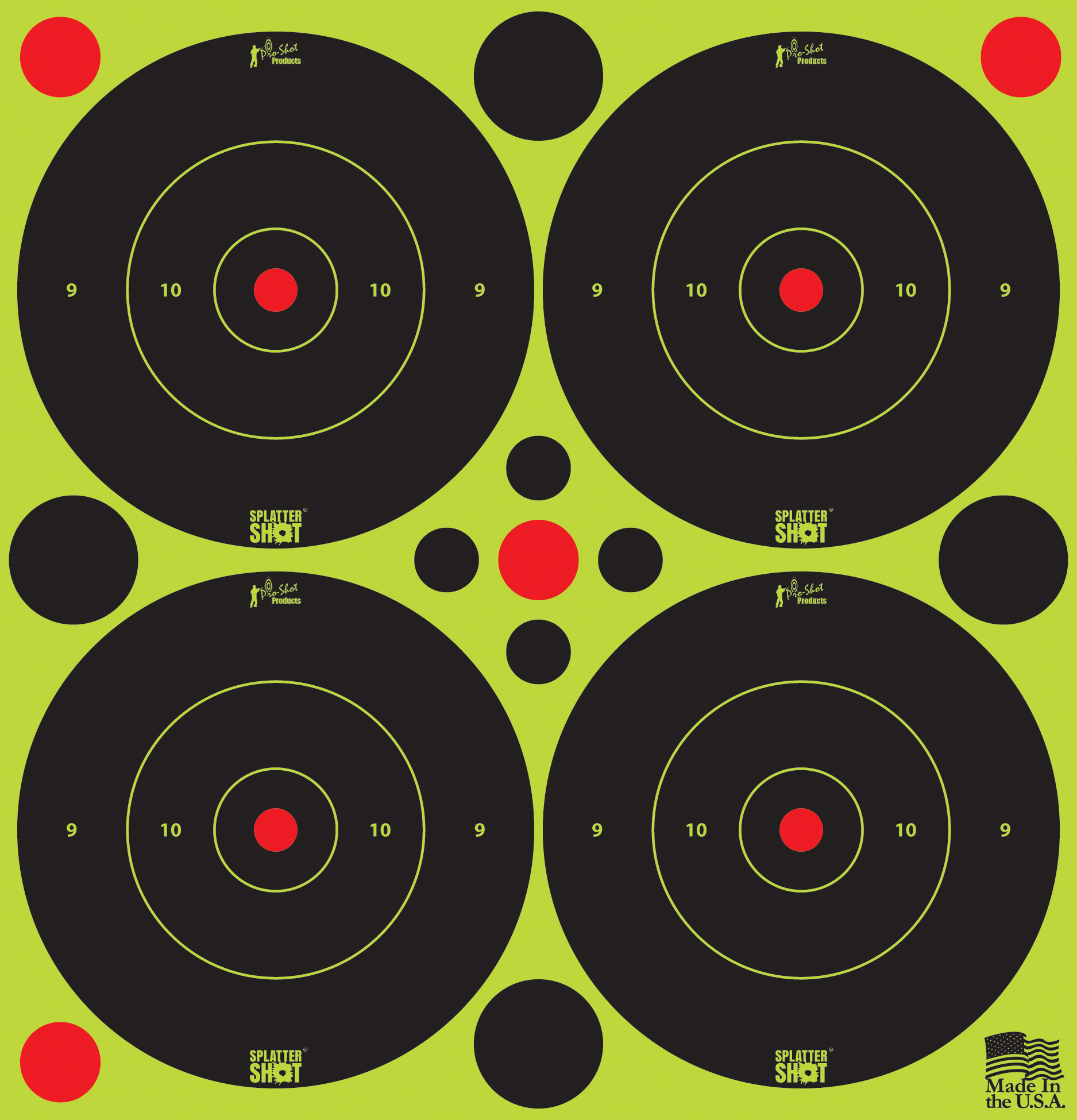 Pro-Shot 3BGREEN48 SplatterShot Self-Adhesive Paper Black/Green 3" Bullseye 12Pack/48Targets