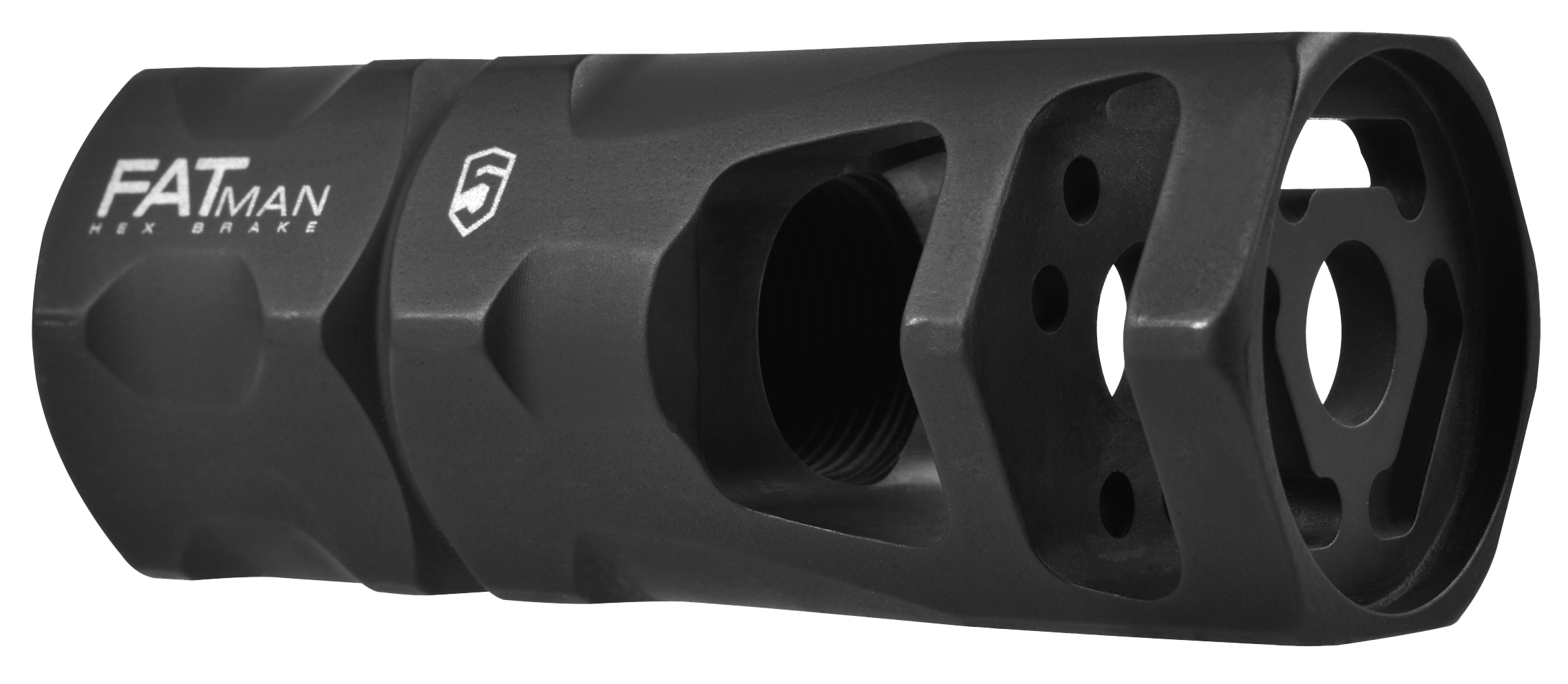 Phase 5 Weapon Systems FATMAN556 FATman Hex Brake Black Parkerized Steel with 1/2"-28 tpi Threads & 3" OAL for 223 Rem, 5.56x45mm NATO AR-Platform