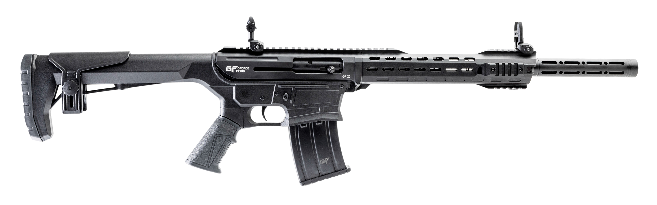 Gforce Arms GF251220 GF25 12 Gauge Semi-Auto 3" 5+1 20" Black Cerakote Spiral Threaded Barrel, Black Cerakote Picatinny Rail Aluminum Receiver, Black Adjustable Synthetic Stock w/Black Rubber Grip