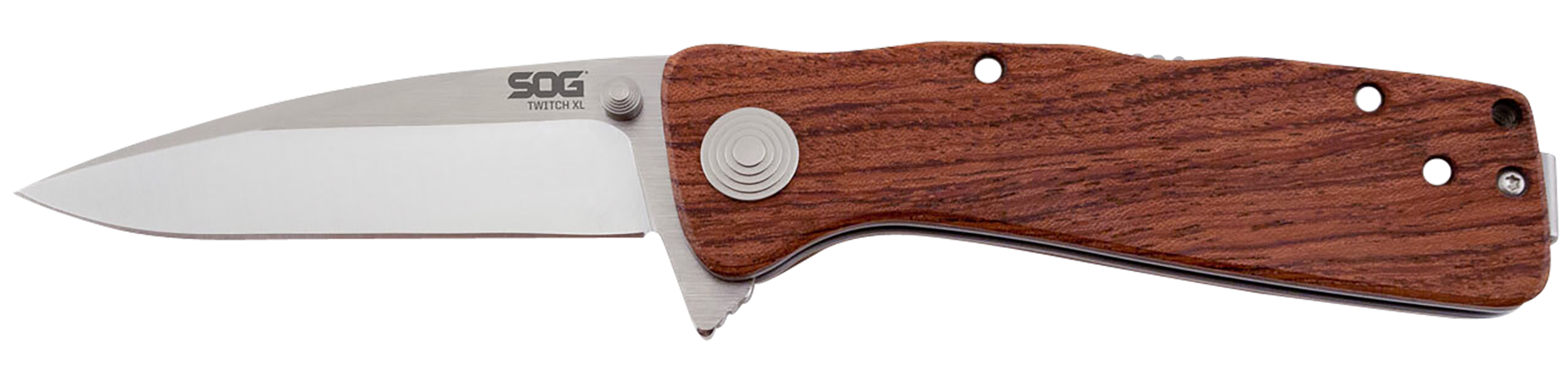 S.O.G SOGTWI17CP Twitch II 2.65" Folding Drop Point Plain Satin AUS-8A SS Blade Brown Rosewood Handle Includes Pocket Clip